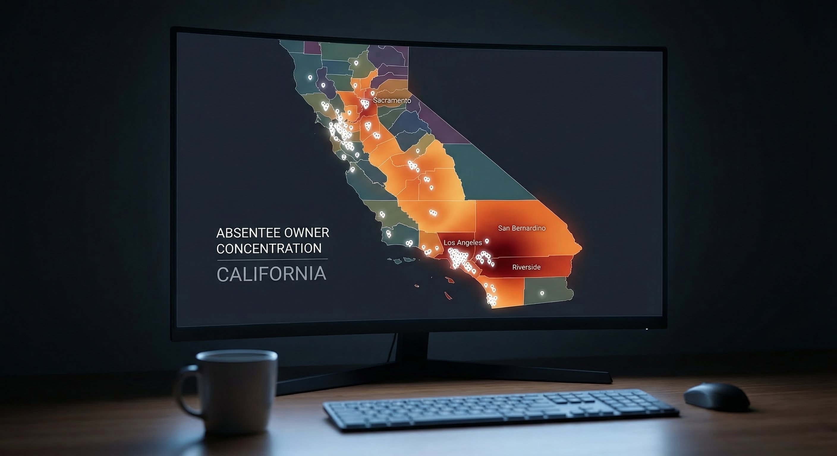 California county map showing absentee owner concentrations by region