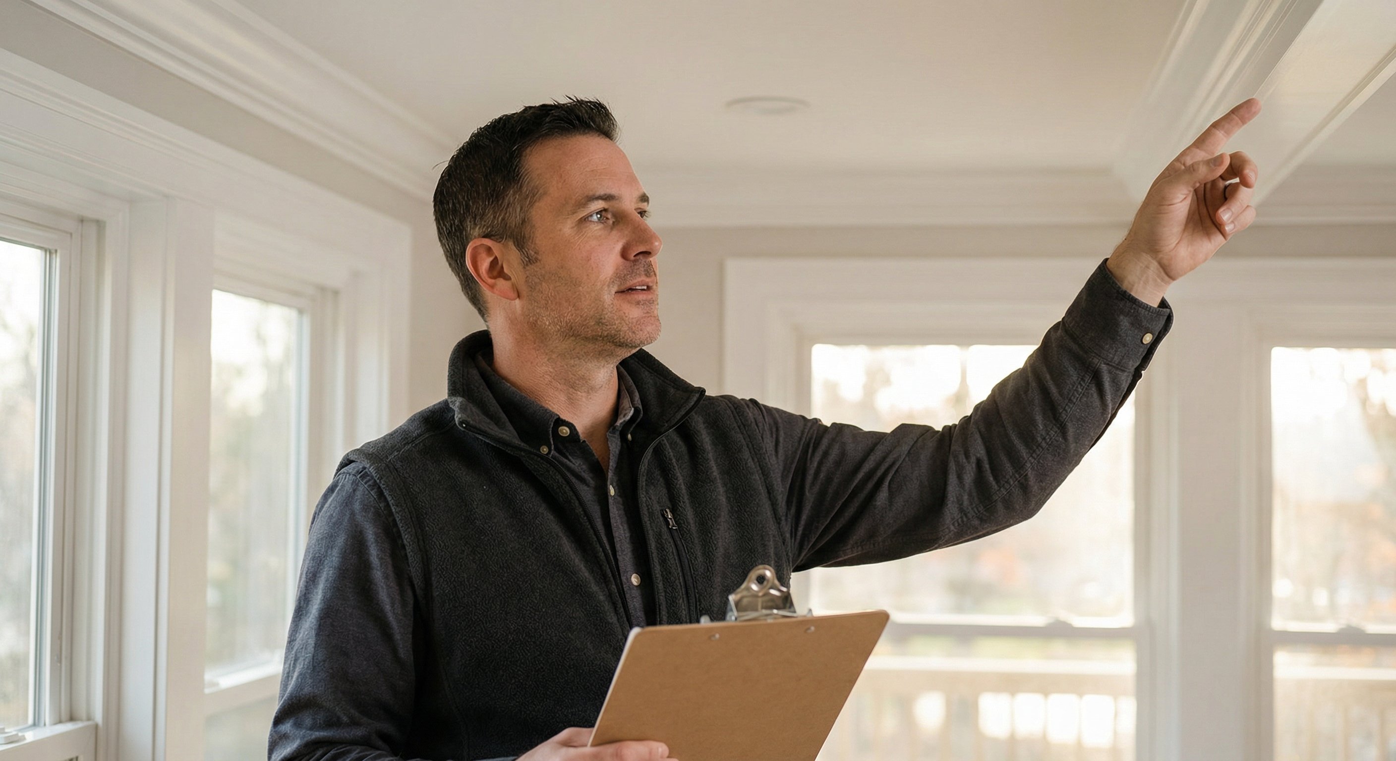 Real estate investor reviewing renovation progress in a completed property, checking whether ARV targets were met