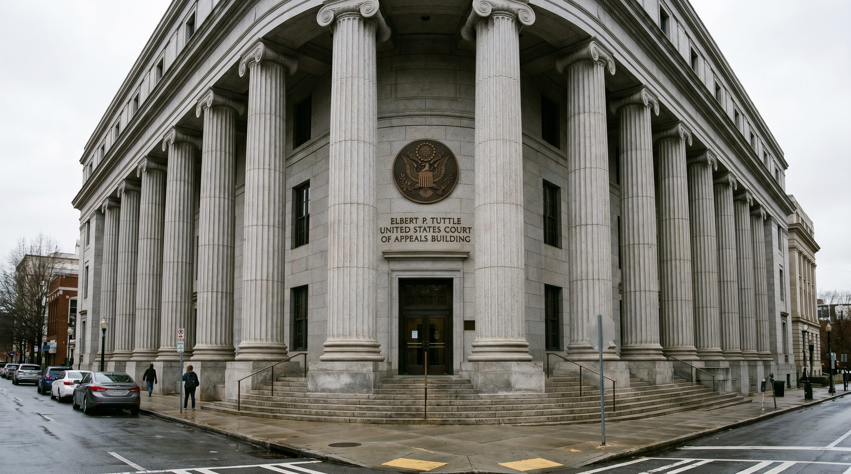 United States Courthouse in Atlanta Georgia, classical federal architecture with granite columns and stone facade, government seal