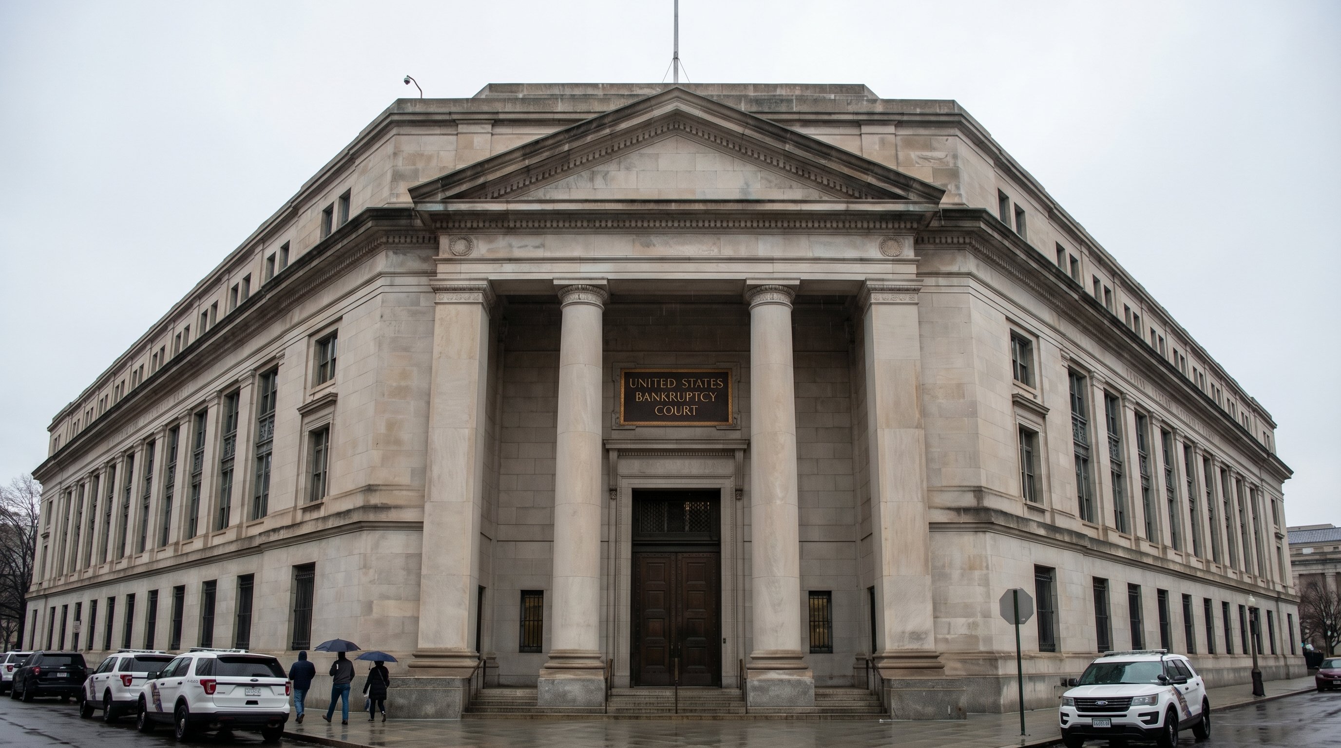US Bankruptcy Court building exterior with classical architecture and official signage