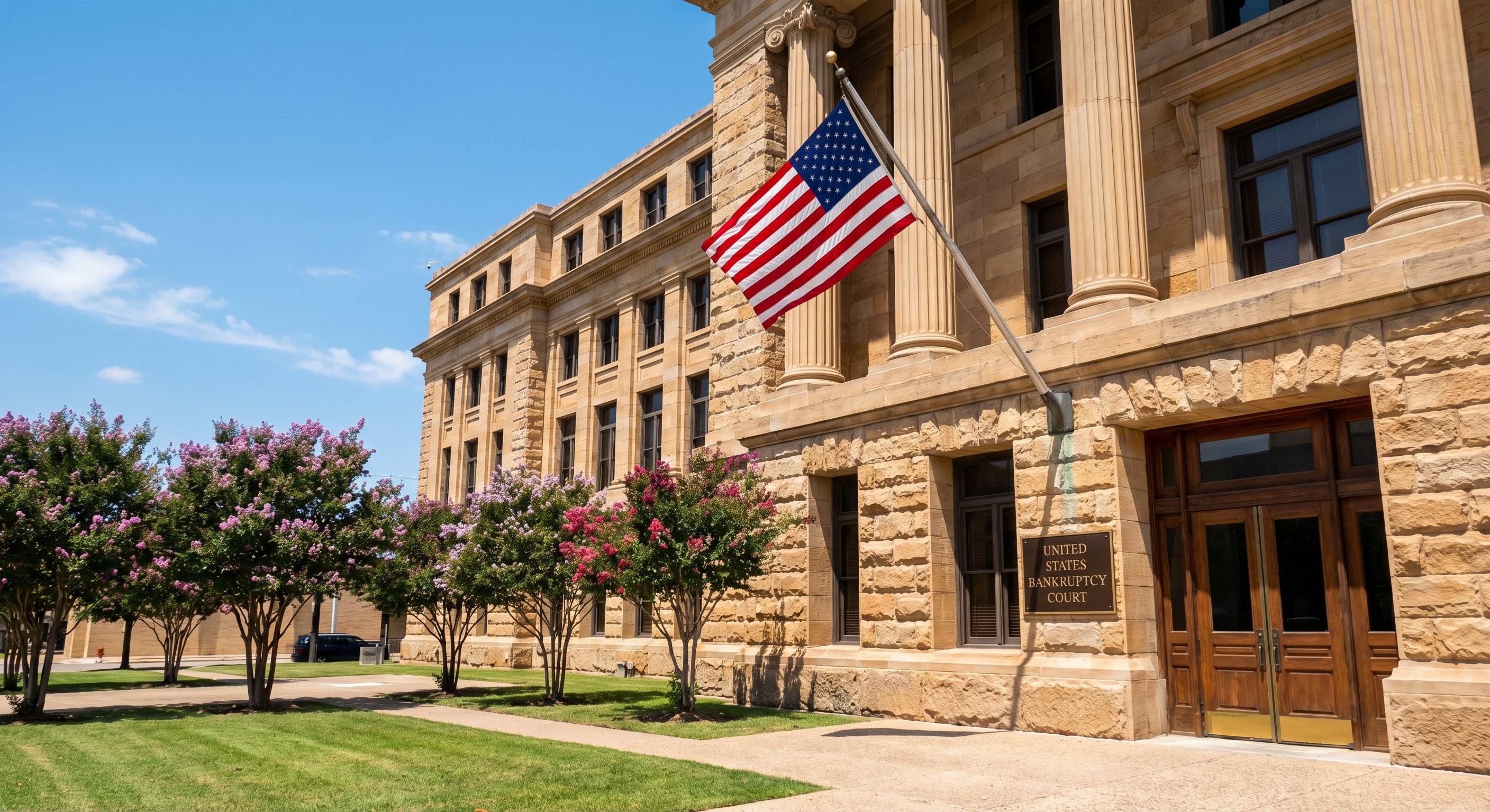 Federal bankruptcy courthouse exterior in Texas with classical architecture