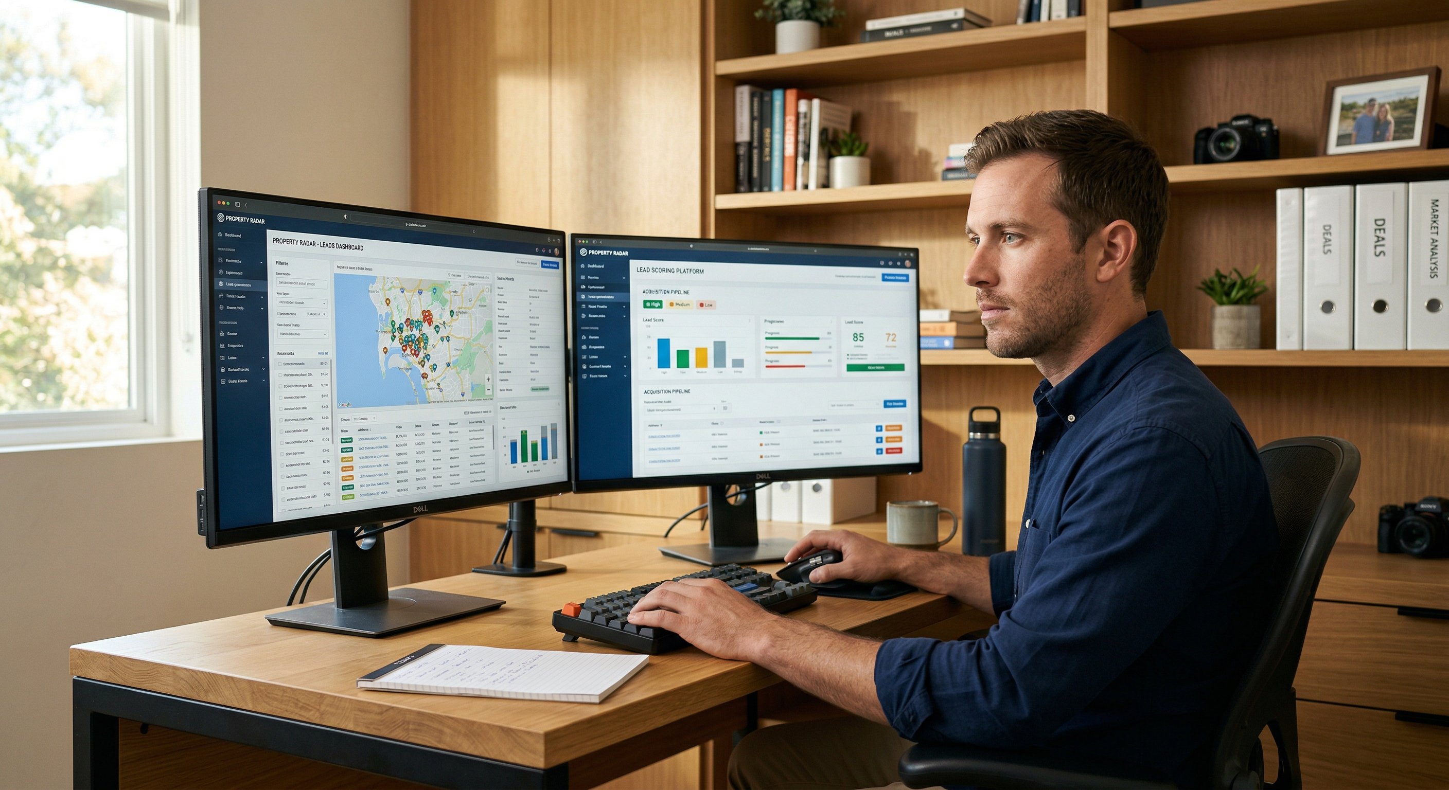 Real estate investor reviewing lead data on