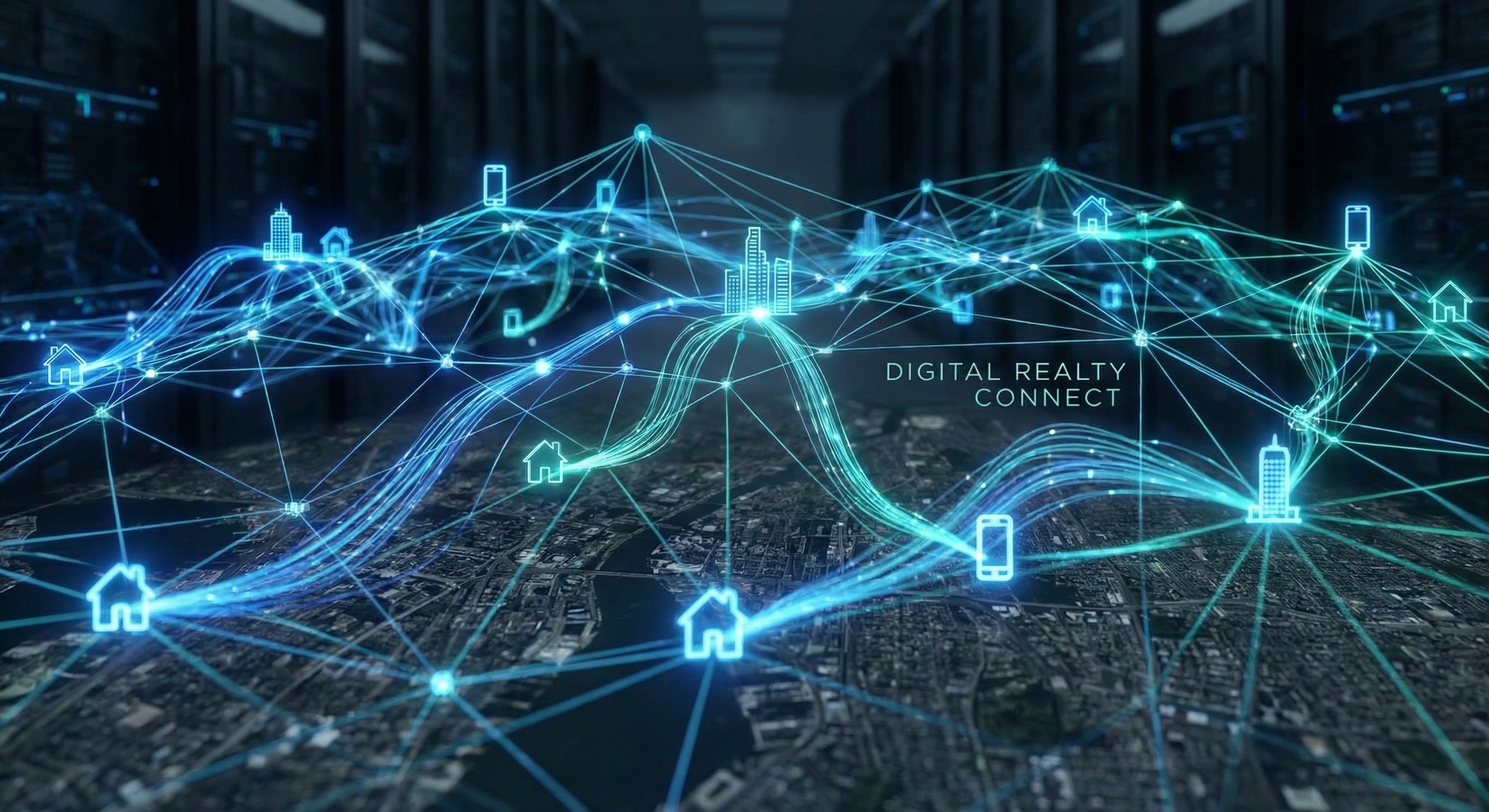 Abstract data visualization showing connected property data nodes