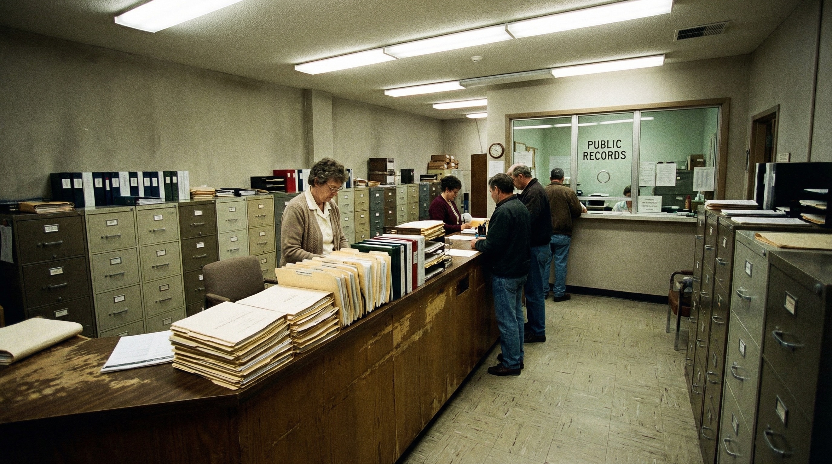 County assessor records office interior with filing cabinets and property documents