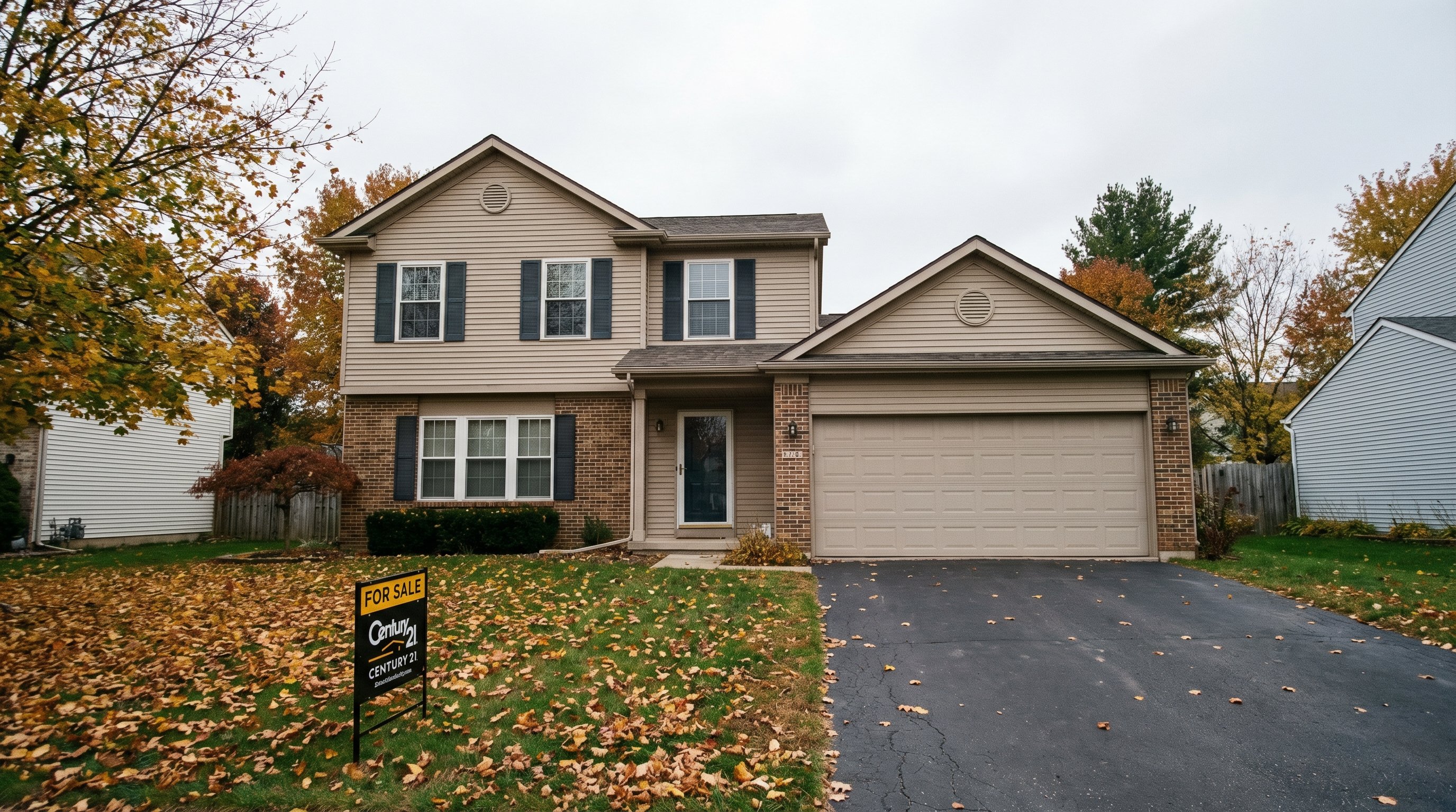Single-family home in Michigan with for-sale sign