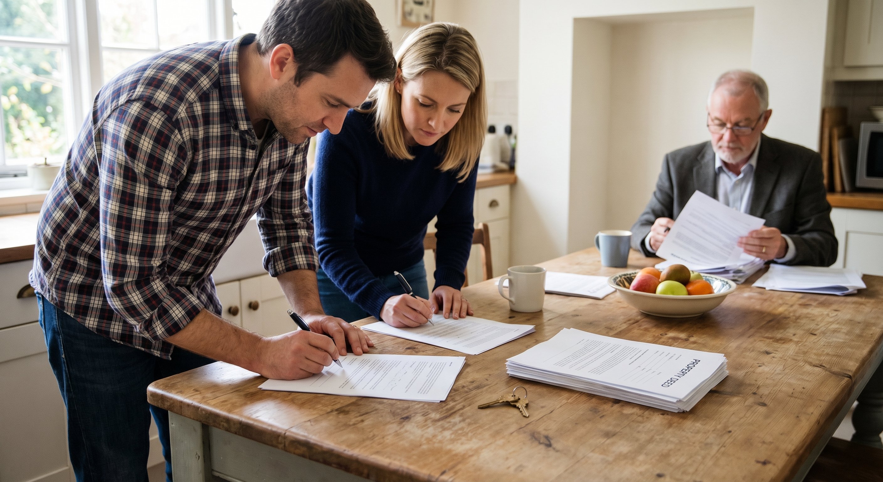 Divorce property closing documents on a table