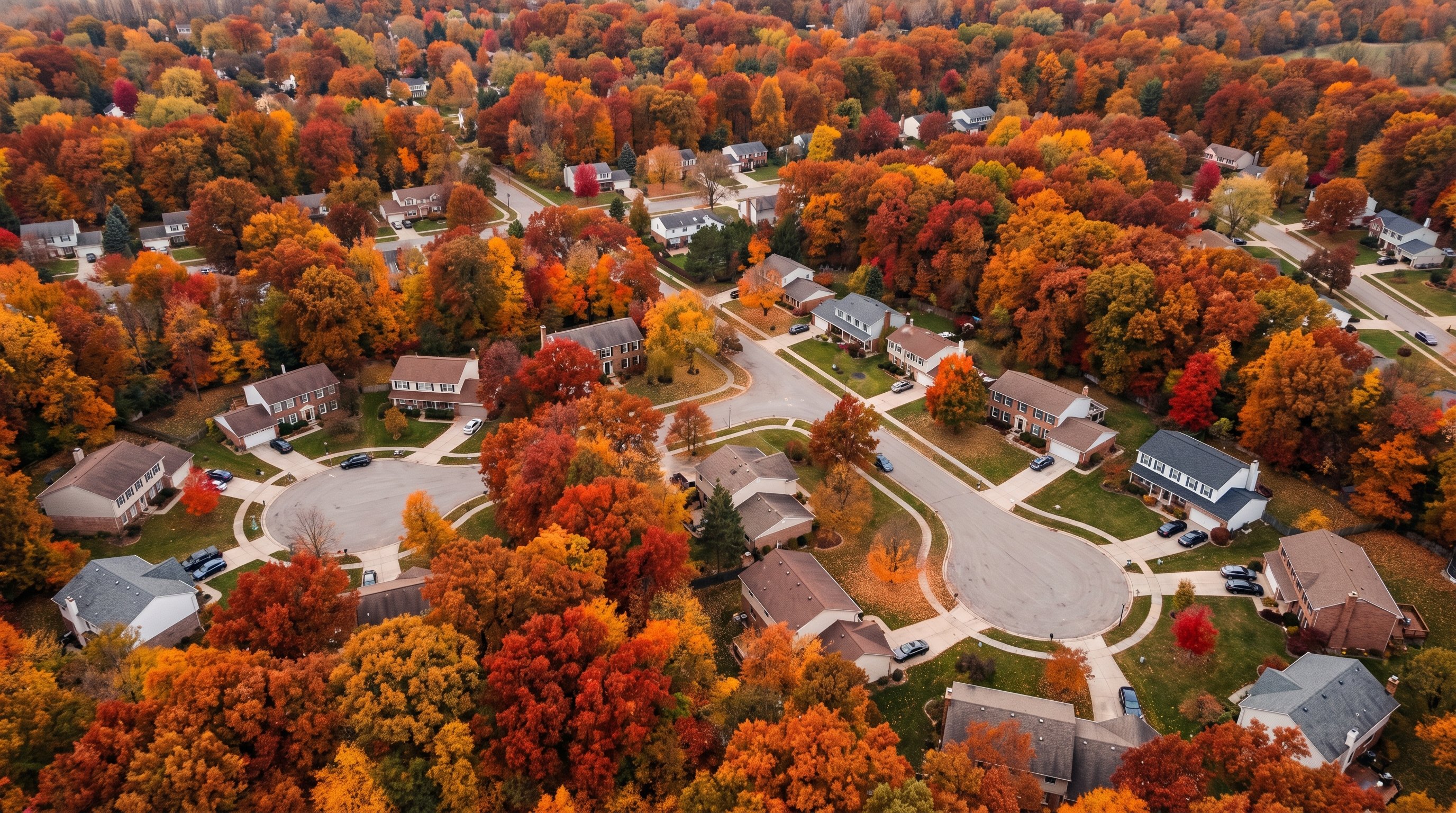 Michigan neighborhood aerial showing suburban housing stock