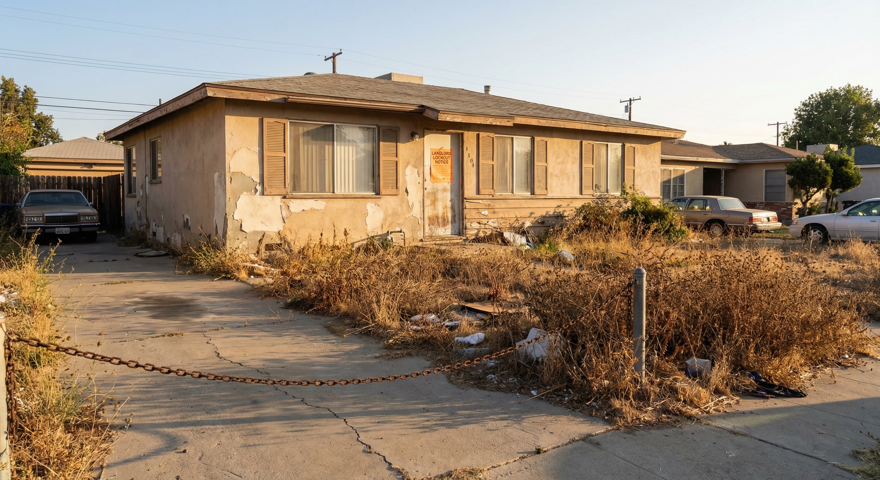 Vacant California property showing signs of recent lockout and neglect