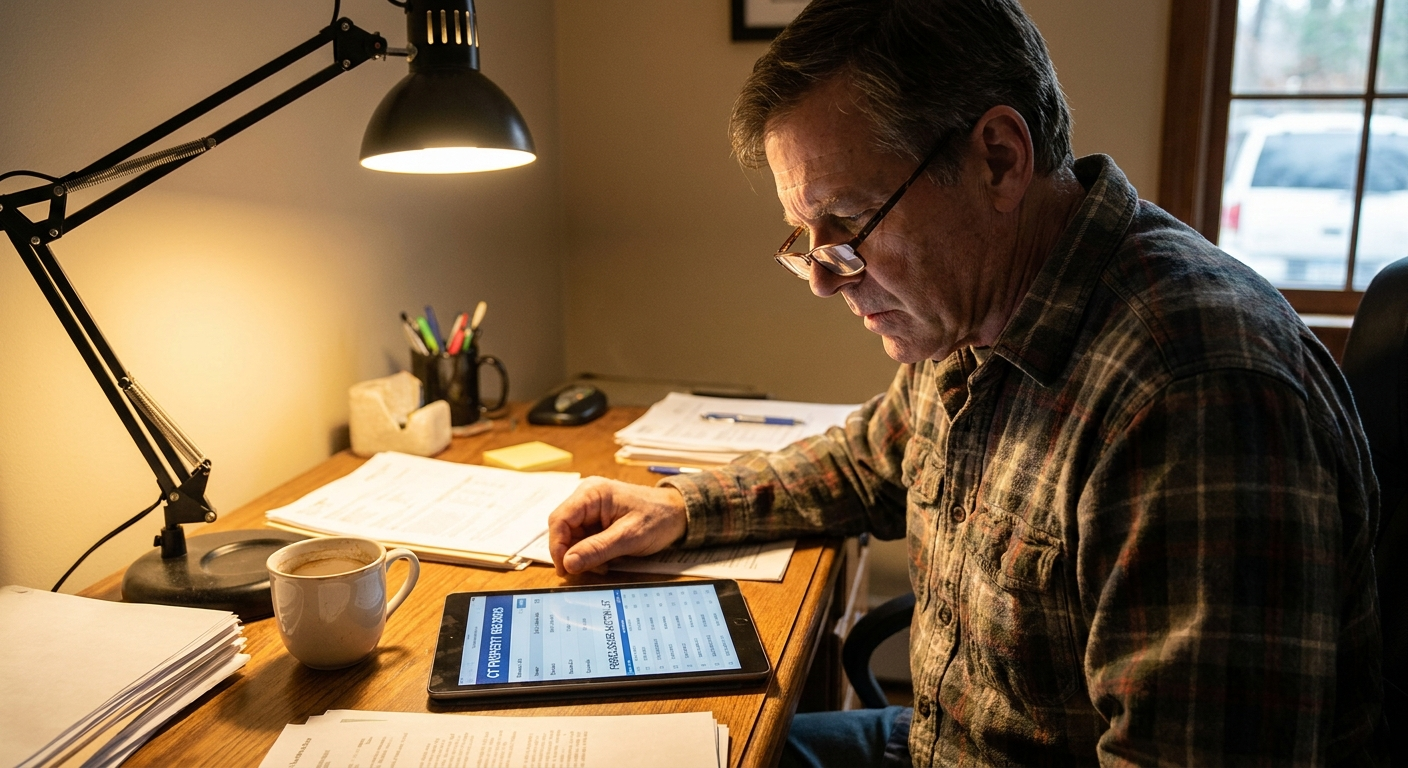 Real estate investor reviewing property data