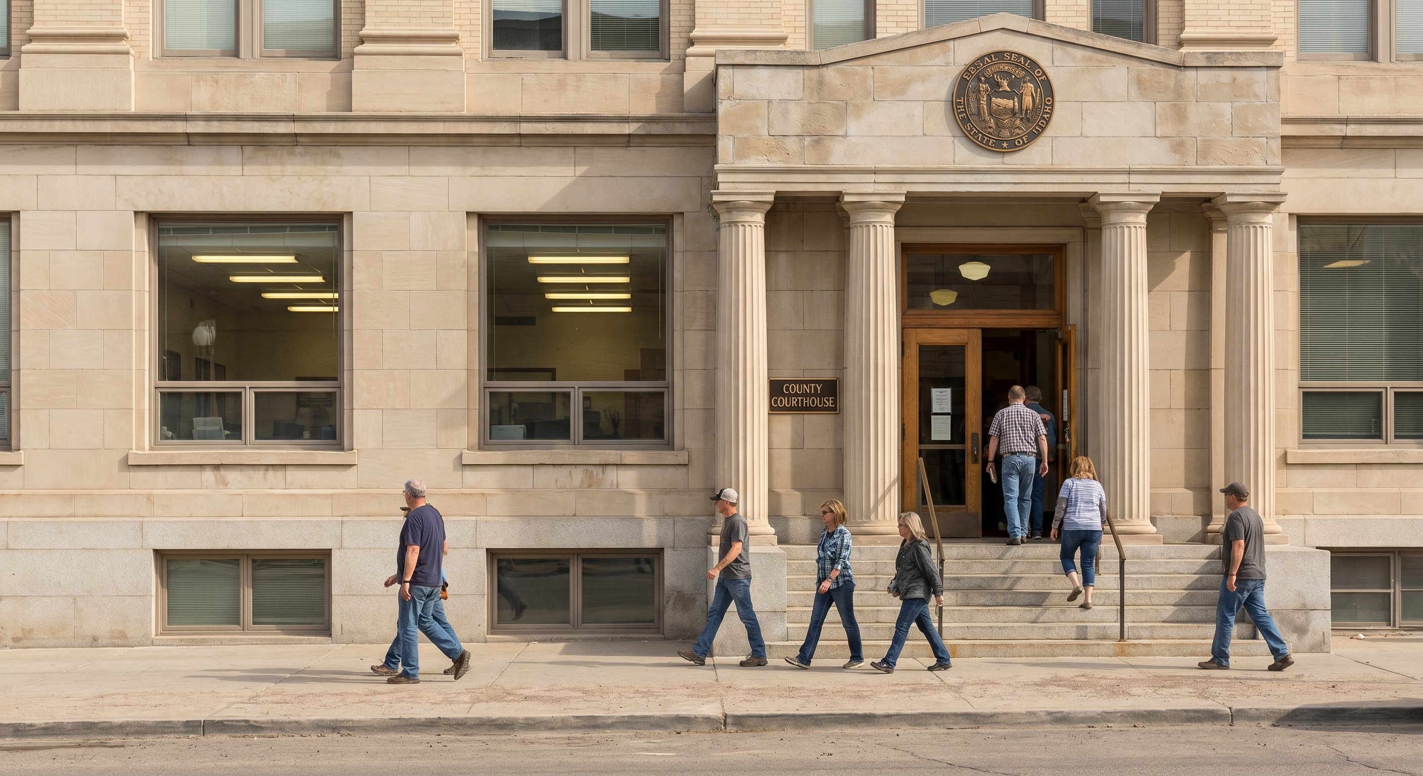 Idaho county courthouse exterior, southwestern Idaho limestone architecture, documentary photography