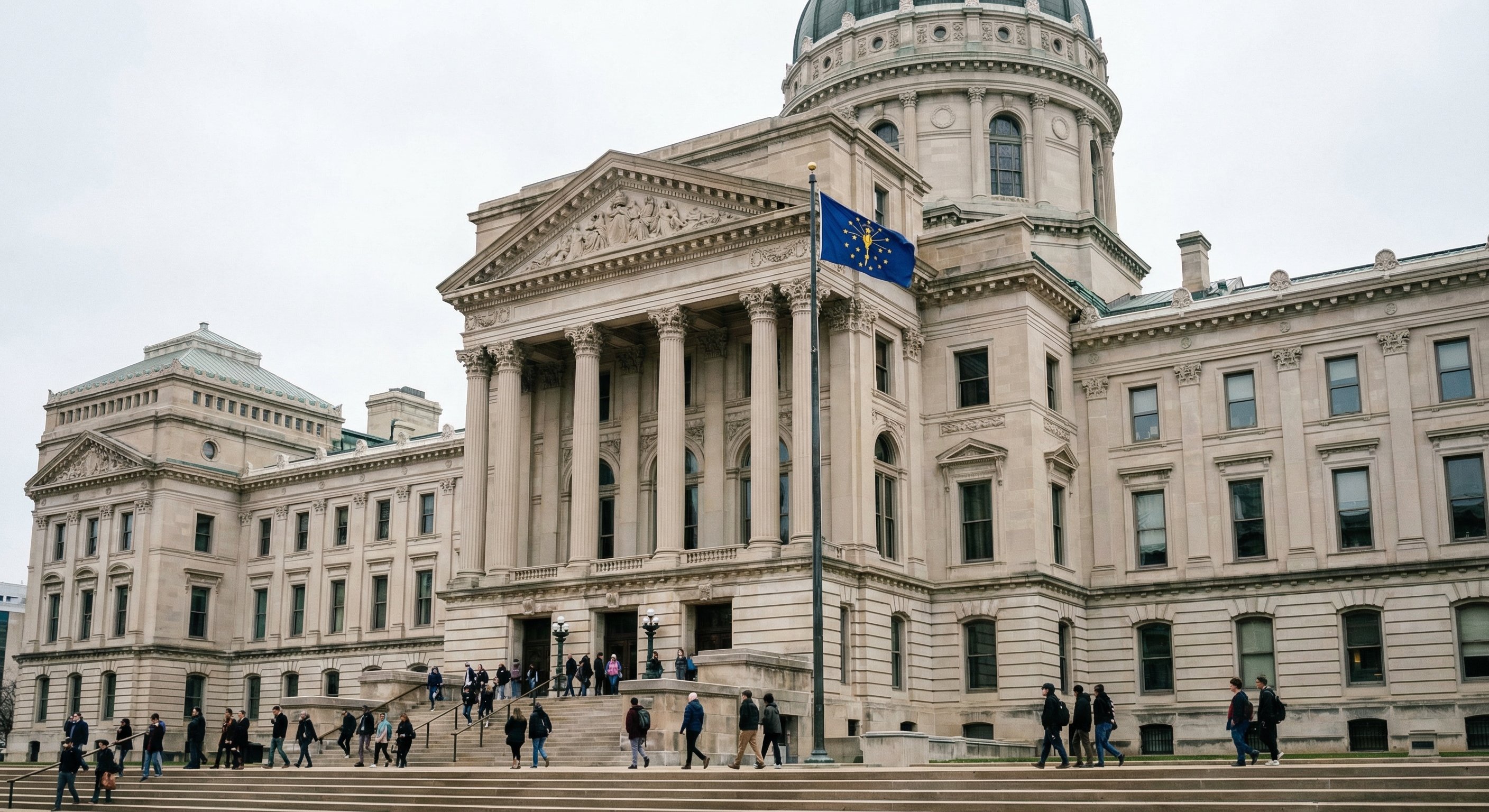 Indiana State Courthouse exterior in Indianapolis, classical limestone architecture