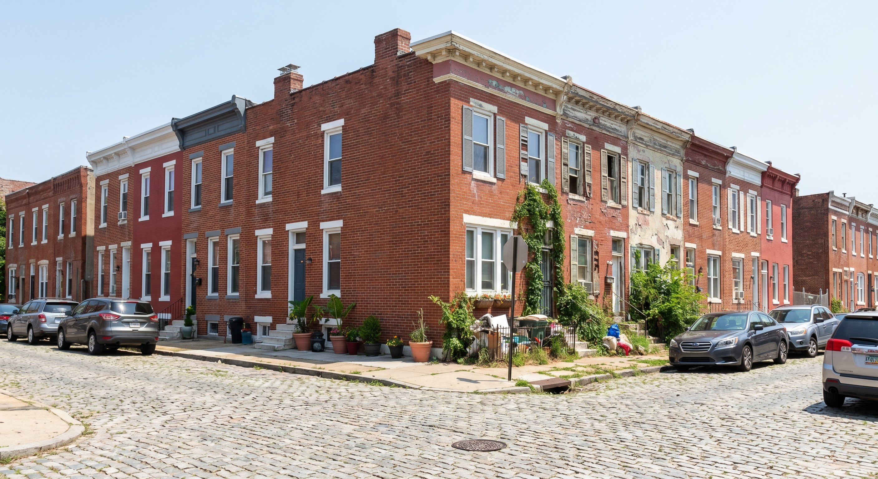 Baltimore Maryland row houses with varied property conditions