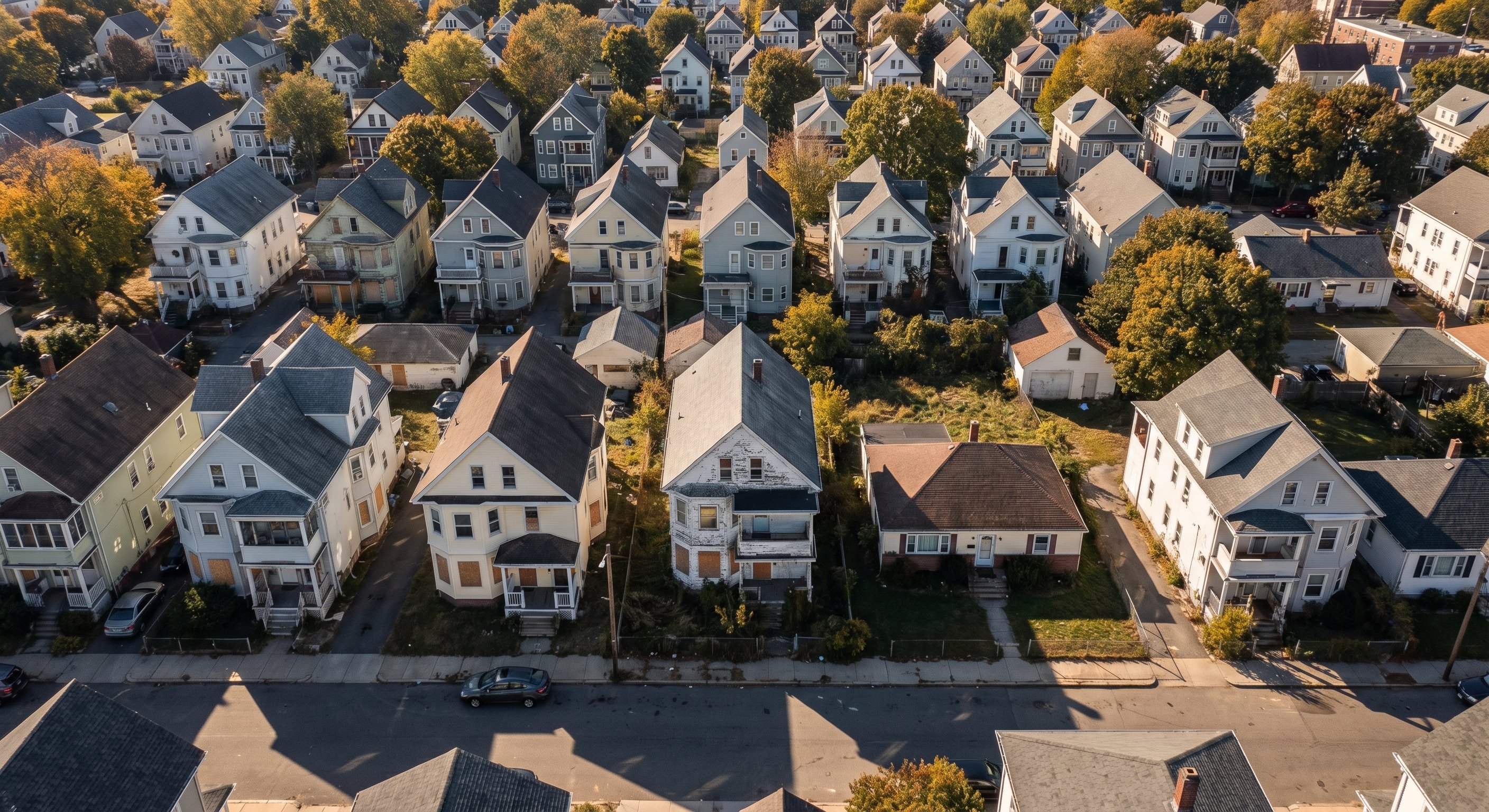 Massachusetts Land Court notice posted on a brick three-family property exterior