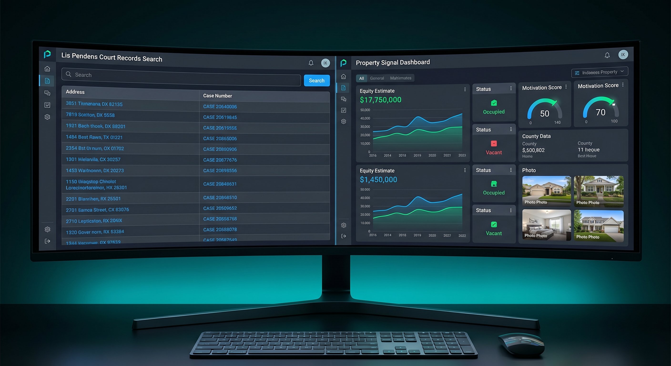 Data dashboard showing foreclosure signal analysis