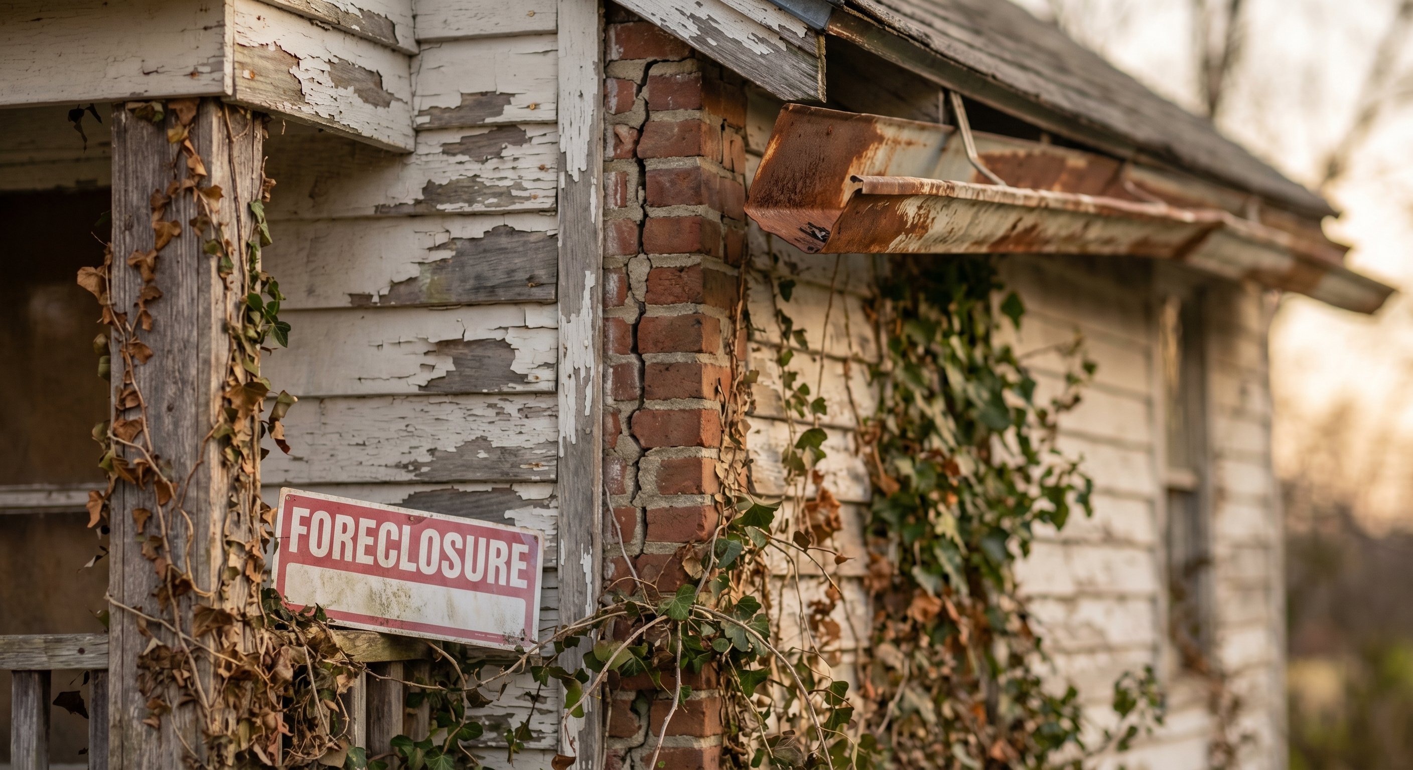 Distressed New Jersey property exterior close-up
