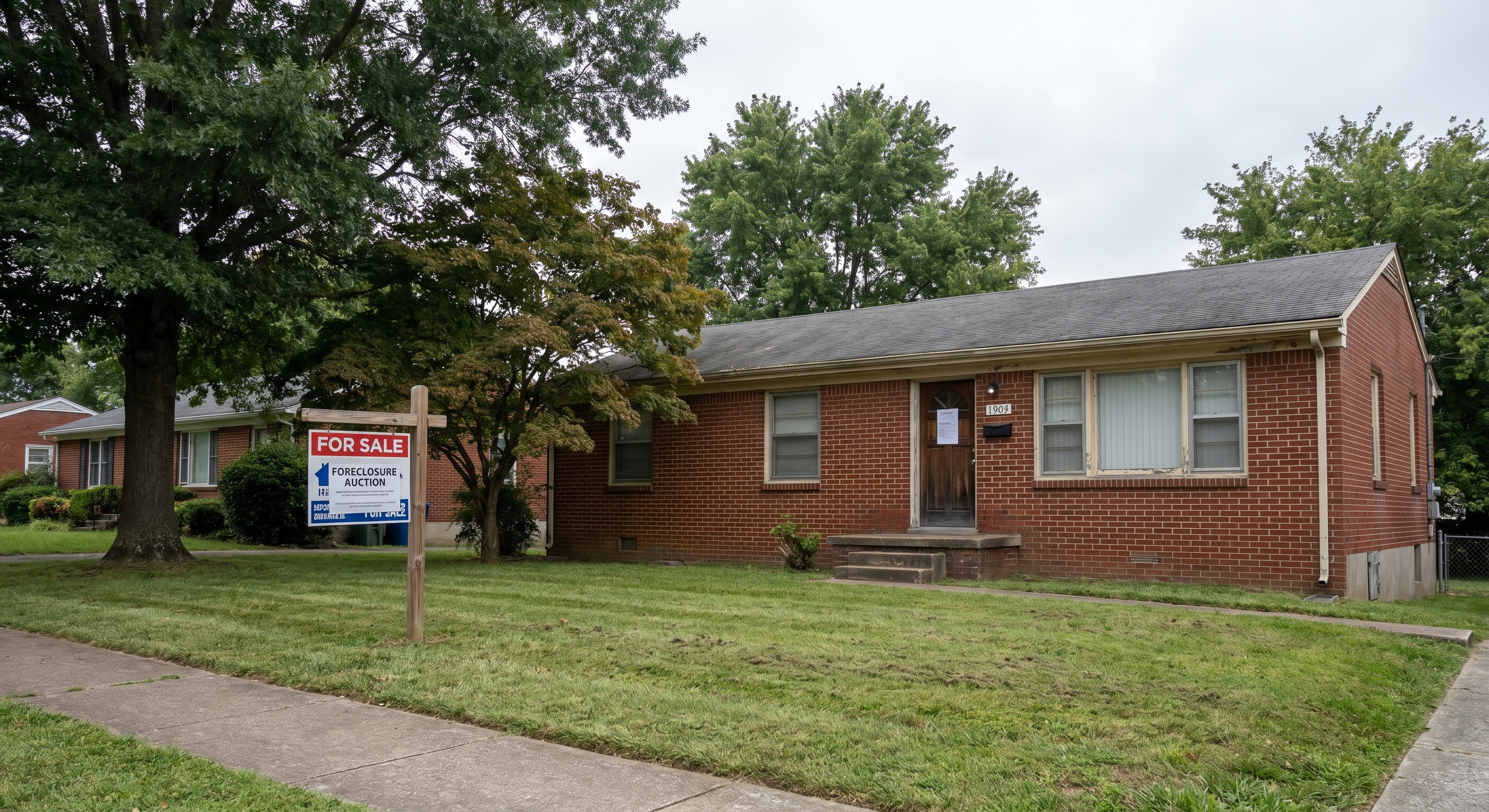 A Nashville, Tennessee residential property with subtle signs of distress in a well-maintained neighborhood
