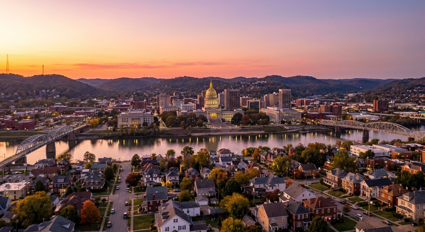 Kanawha County West Virginia skyline at sunset