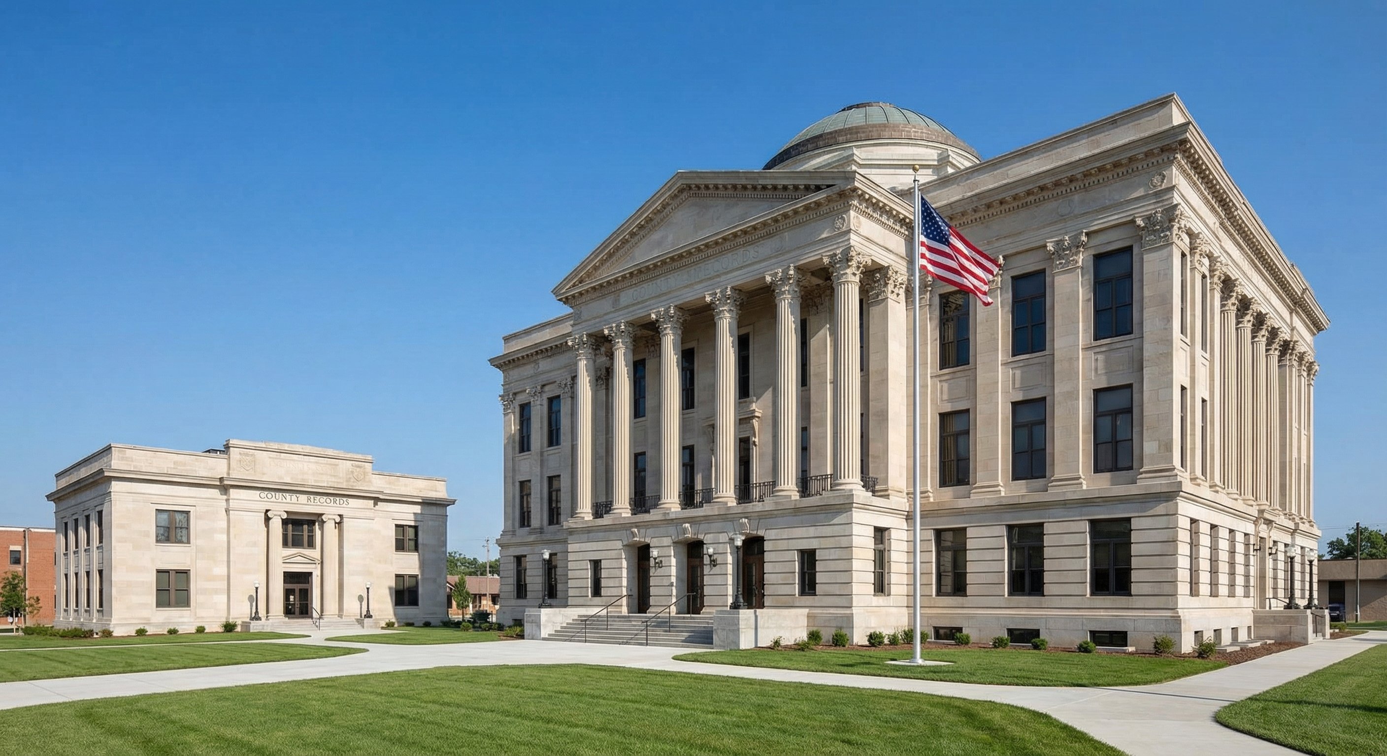 County courthouse exterior where divorce filings are recorded as public record