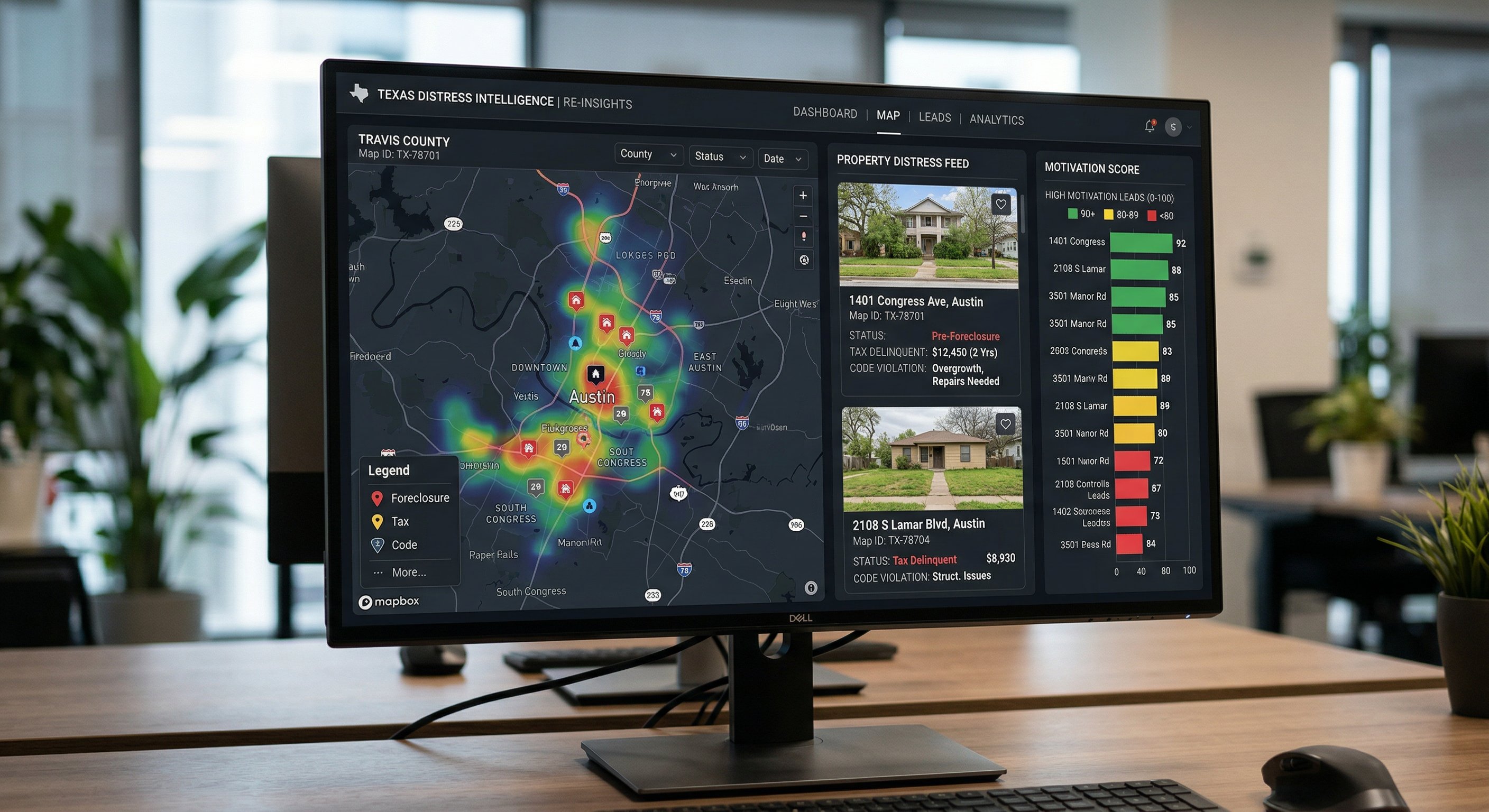 DistressIQ platform showing pre-foreclosure leads