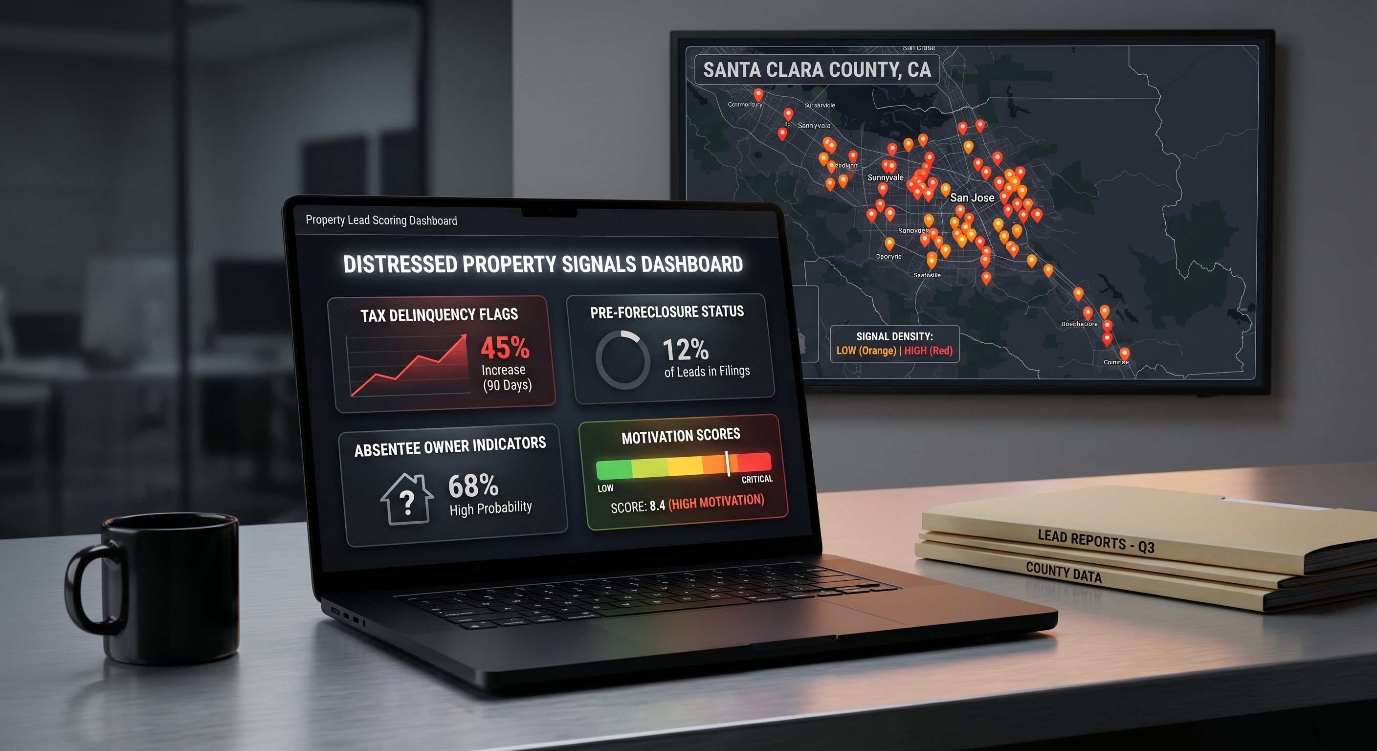 Property lead scoring dashboard on laptop