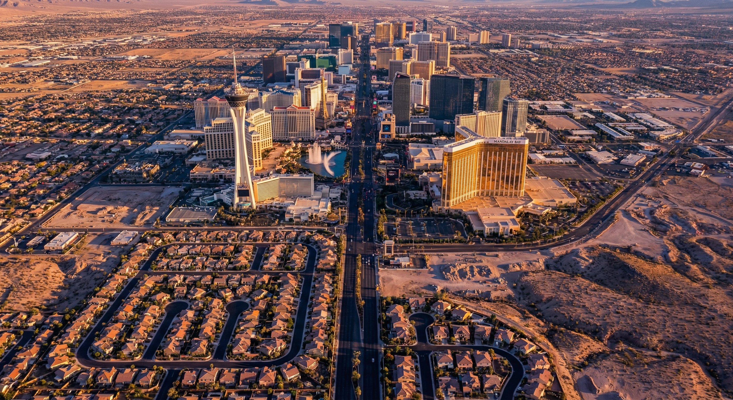 Aerial view of Las Vegas Strip and Clark County urban development