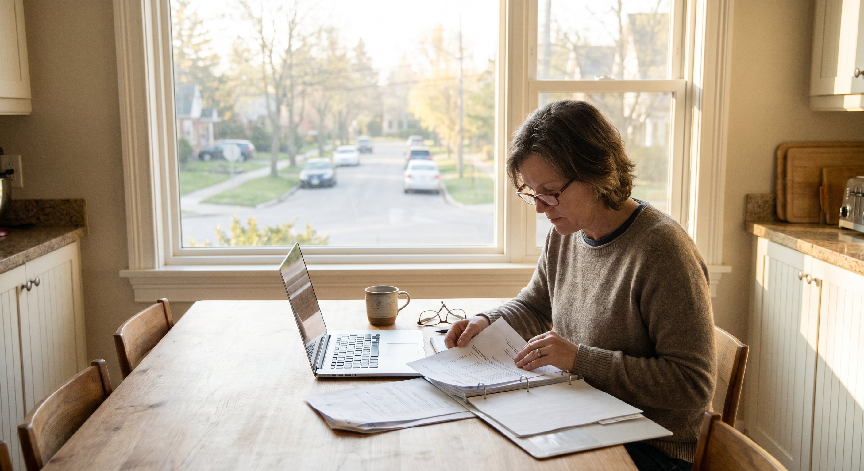 An investor reviewing documents and county records at a desk