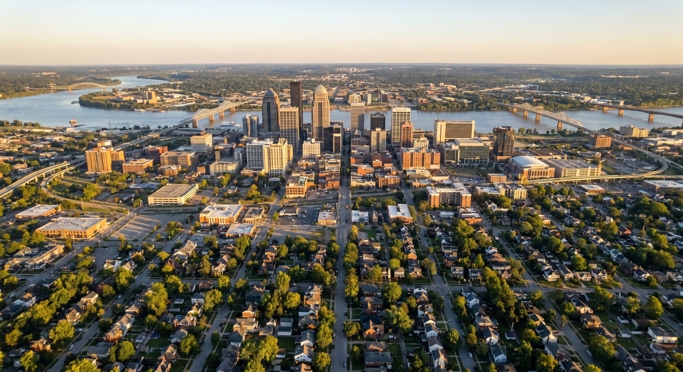 Louisville, Kentucky aerial showing Jefferson County neighborhoods