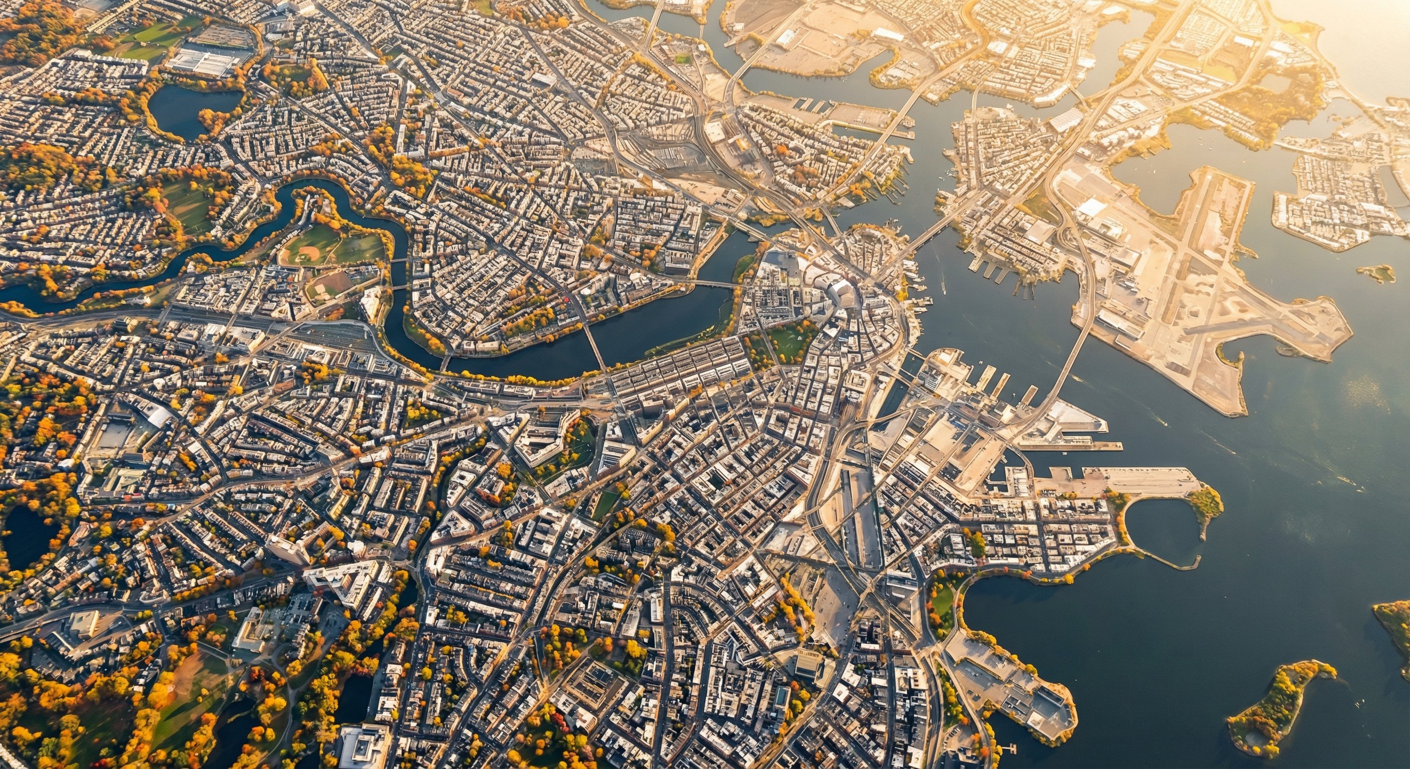 Aerial view of Greater Boston, Massachusetts showing the metropolitan area where most Massachusetts pre-foreclosure activity concentrates