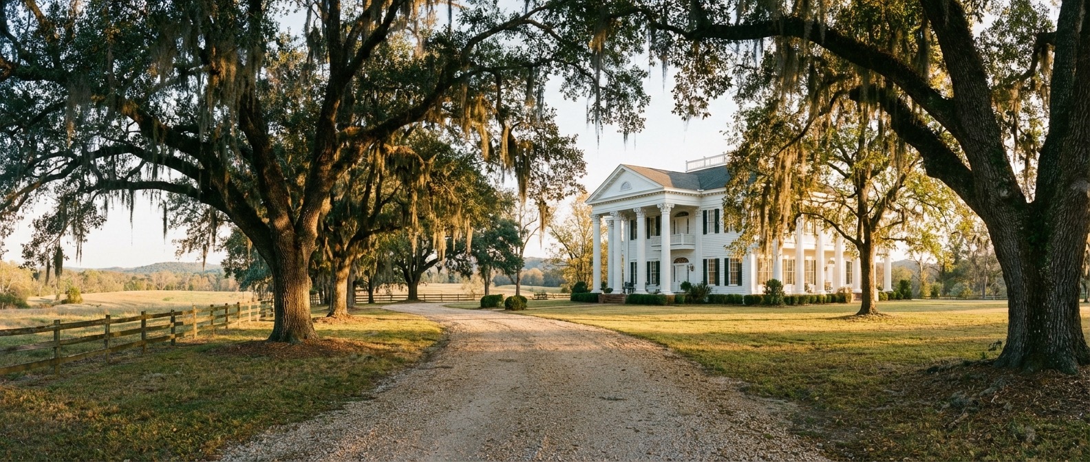 Rural Alabama abandoned probate property with overgrown yard and weathered wooden farmhouse