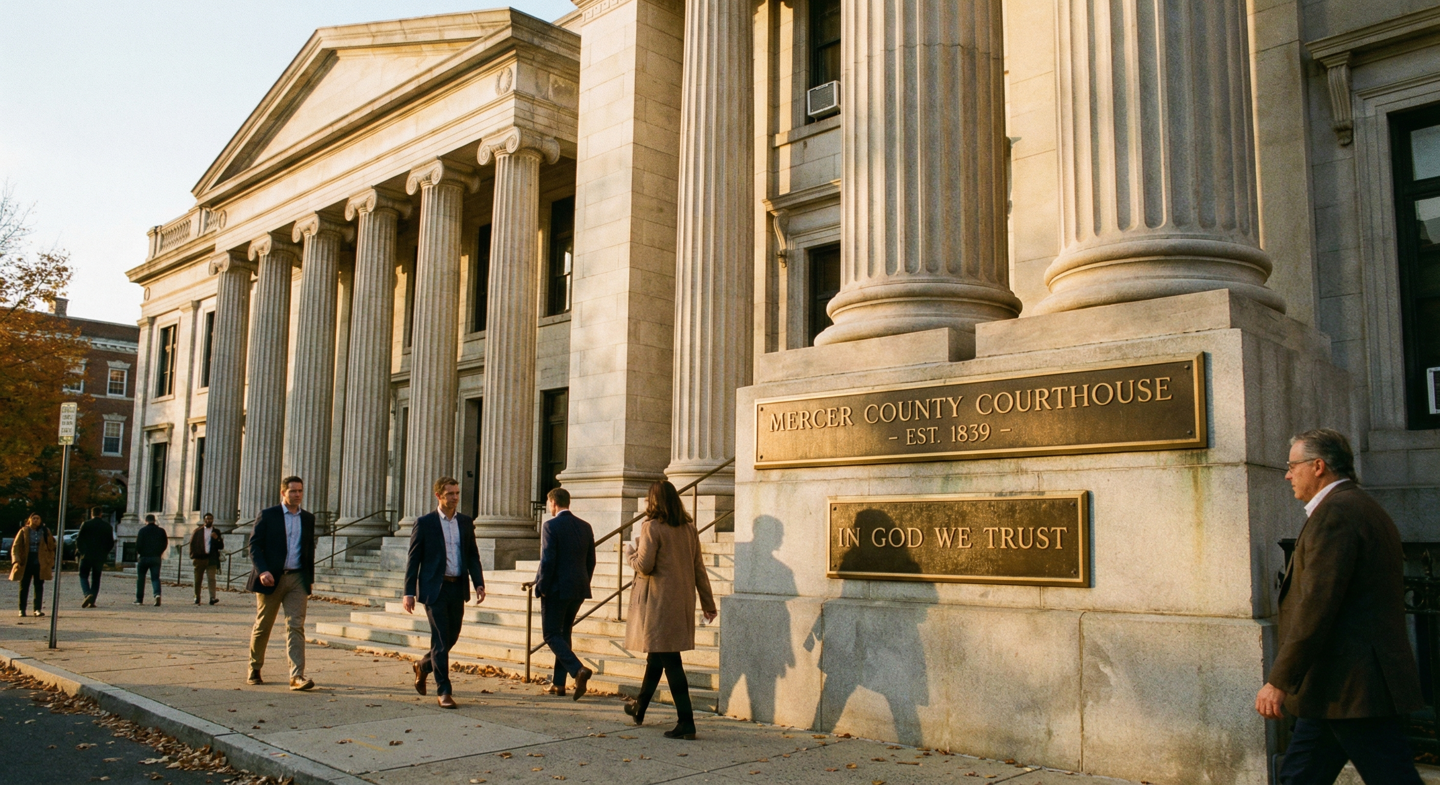 Traditional New Jersey county courthouse with classical stone columns, representing the Surrogate Court system where probate records are filed and accessible to investors