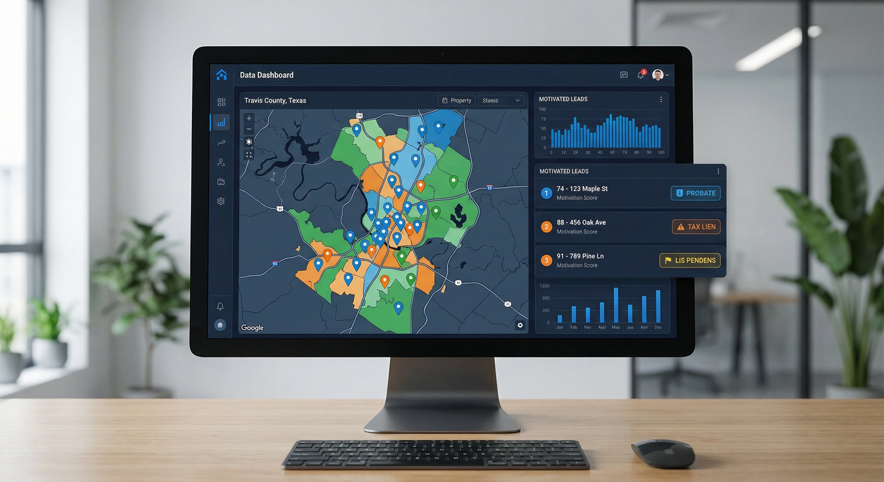DistressIQ data dashboard showing Texas county