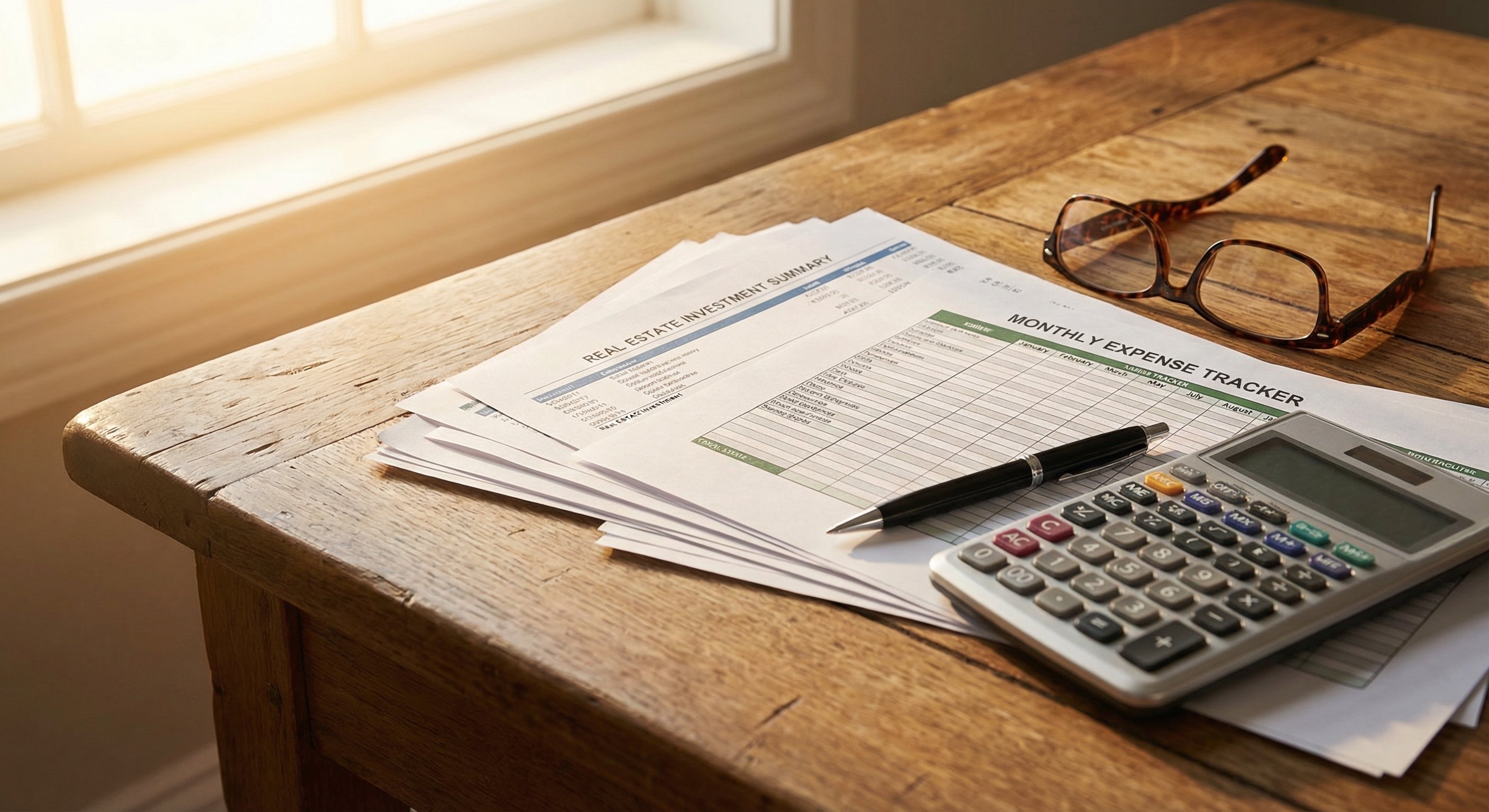 Financial documents and calculator on desk for expense tracking