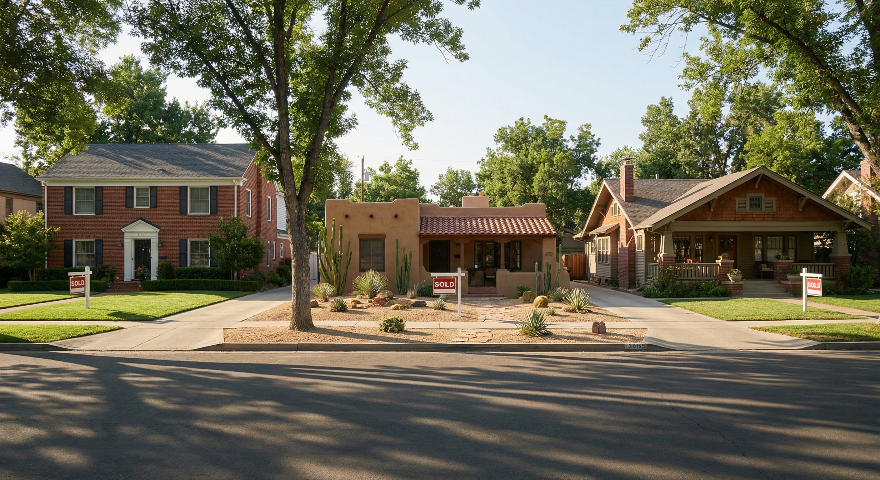 Sold real estate signs on a residential street showing comparable closed sales