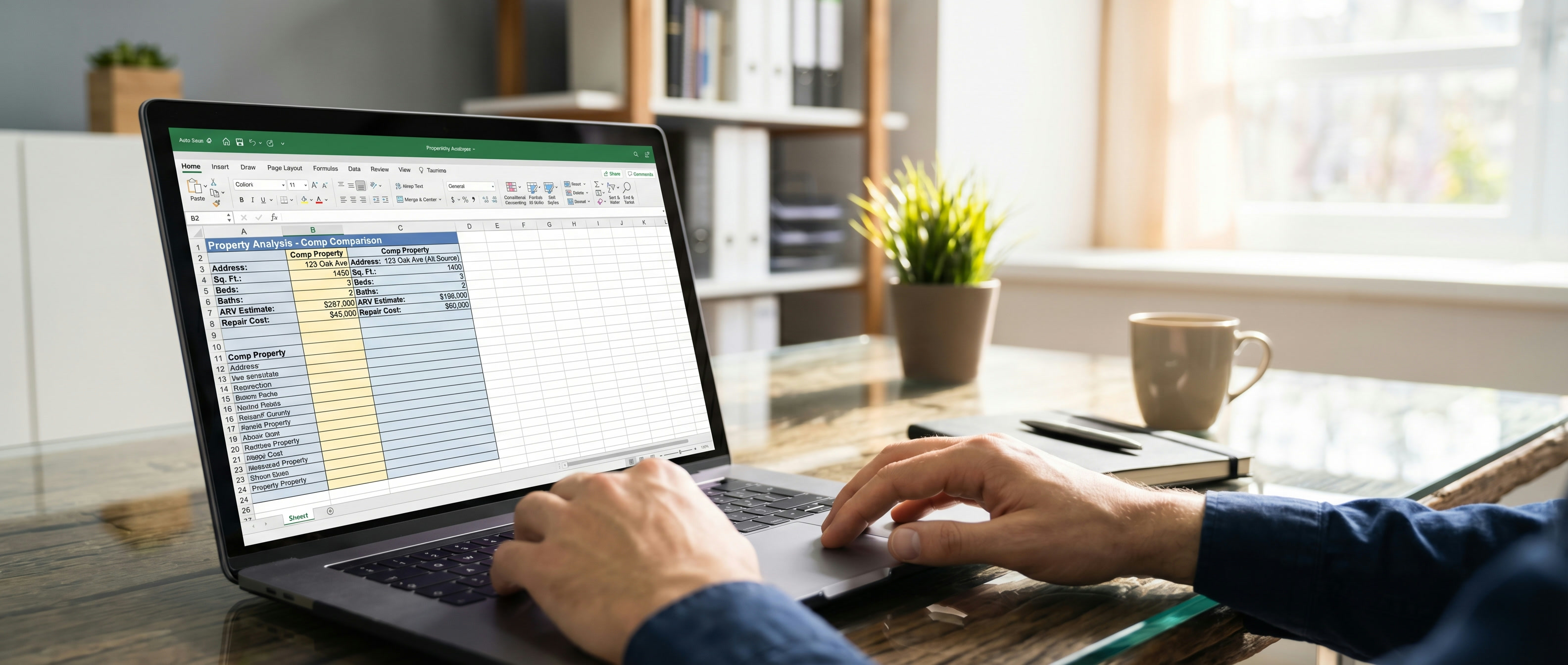 Investor laptop showing ARV spreadsheet with conflicting comp values from different data sources