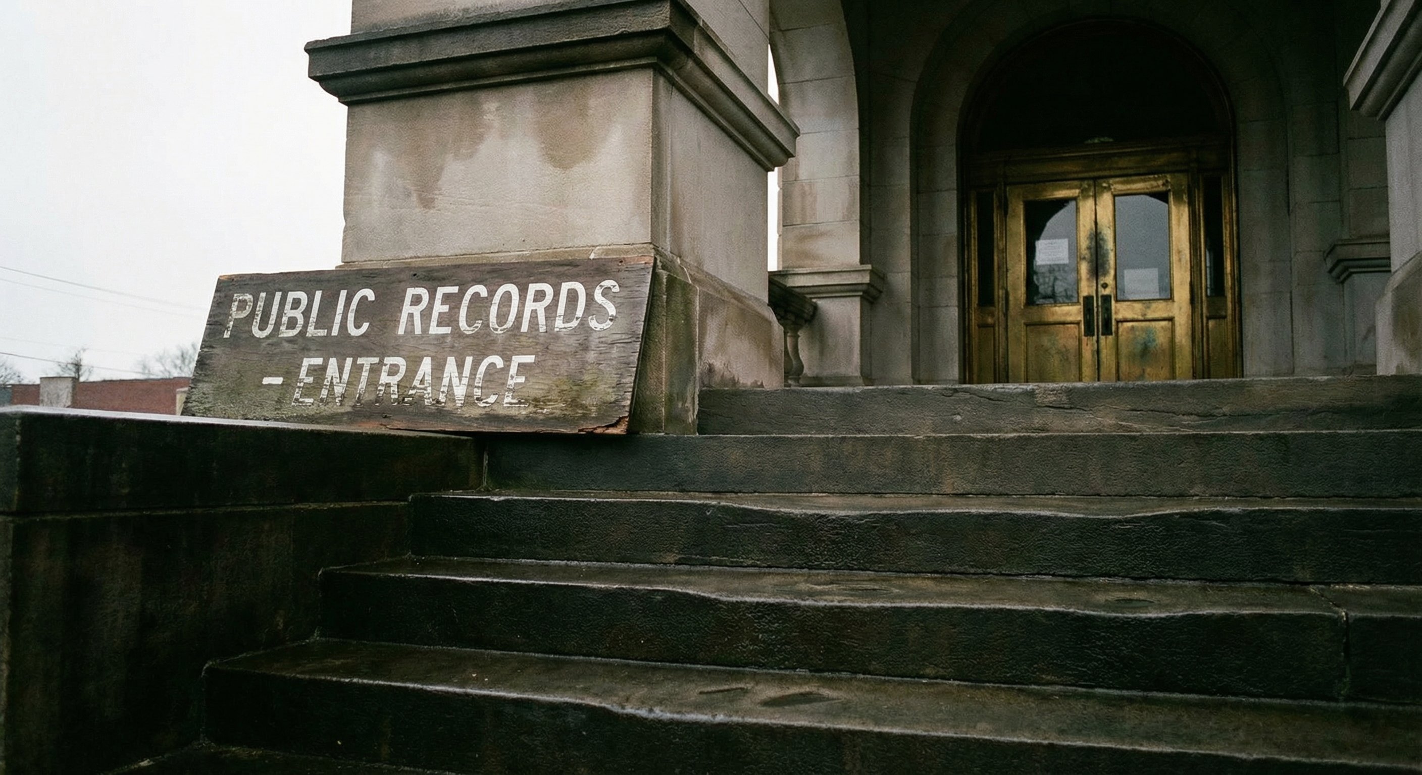 County courthouse exterior with public records office signage, grounding the investor research process in government records