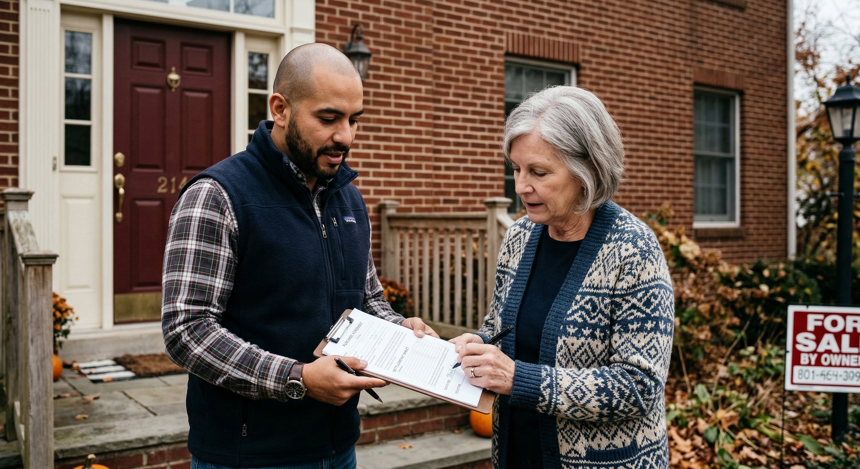 Real estate investor and seller at a property in Pennsylvania completing a transaction — the result of early outreach during the pre-sale window