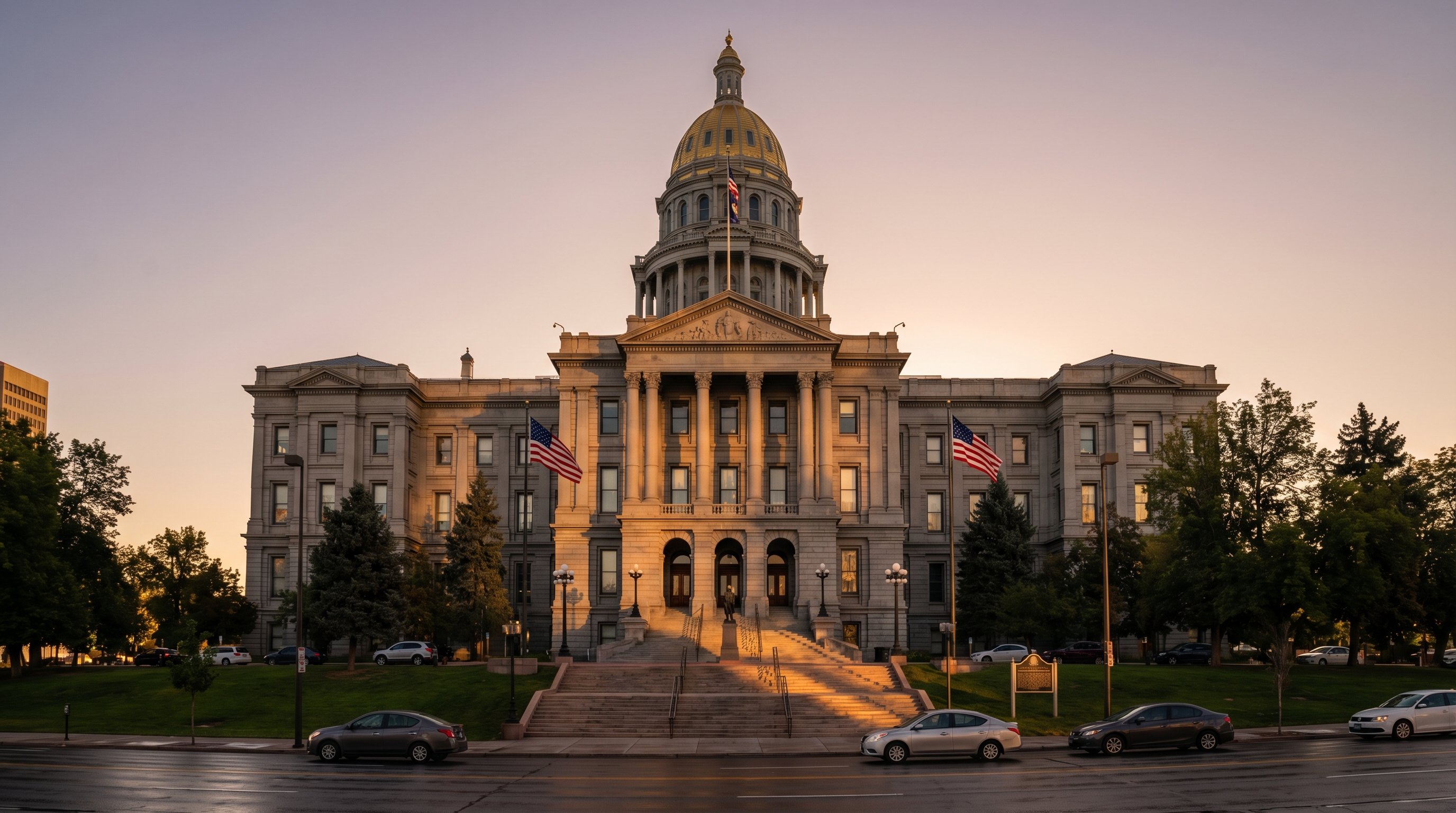 Colorado State Capitol building in Denver at golden hour