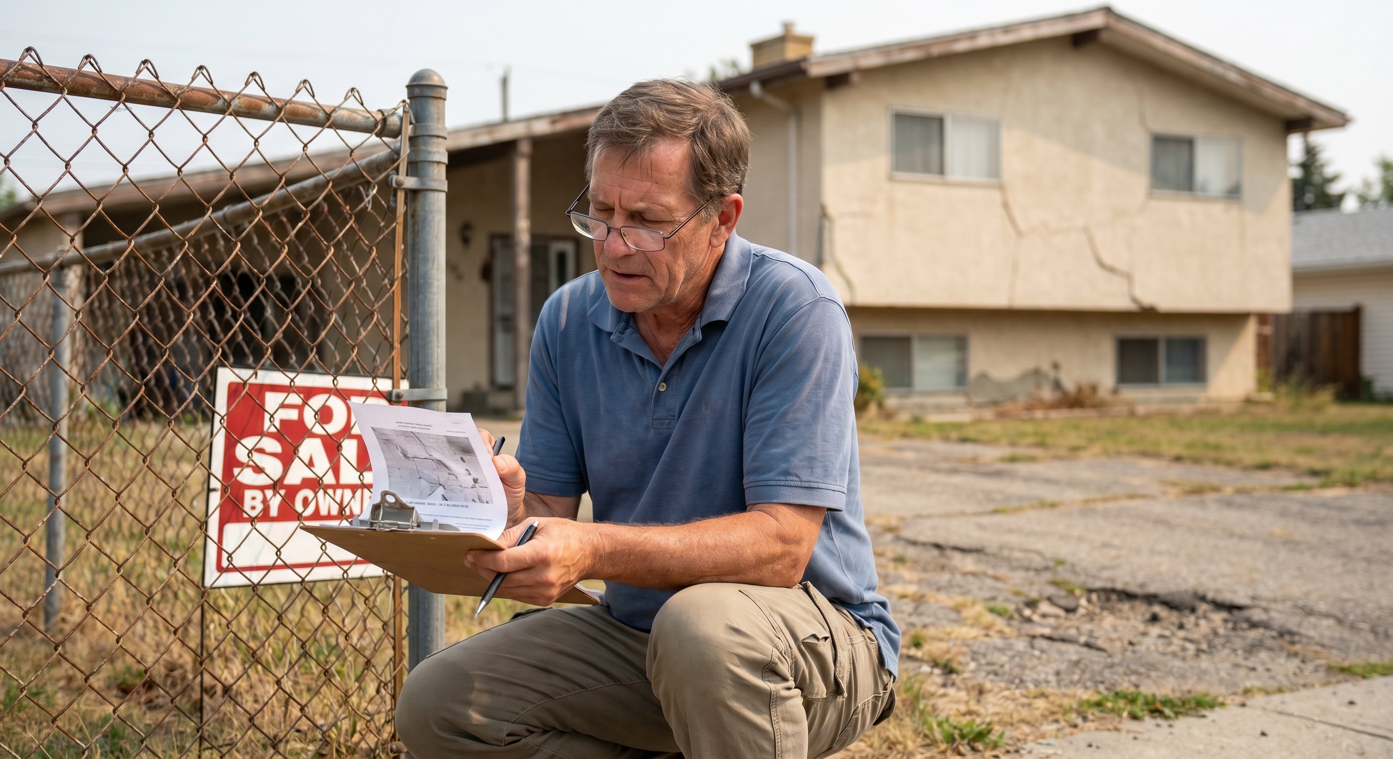 Real estate investor reviewing county property records at a desk — the manual research process that most investors skip