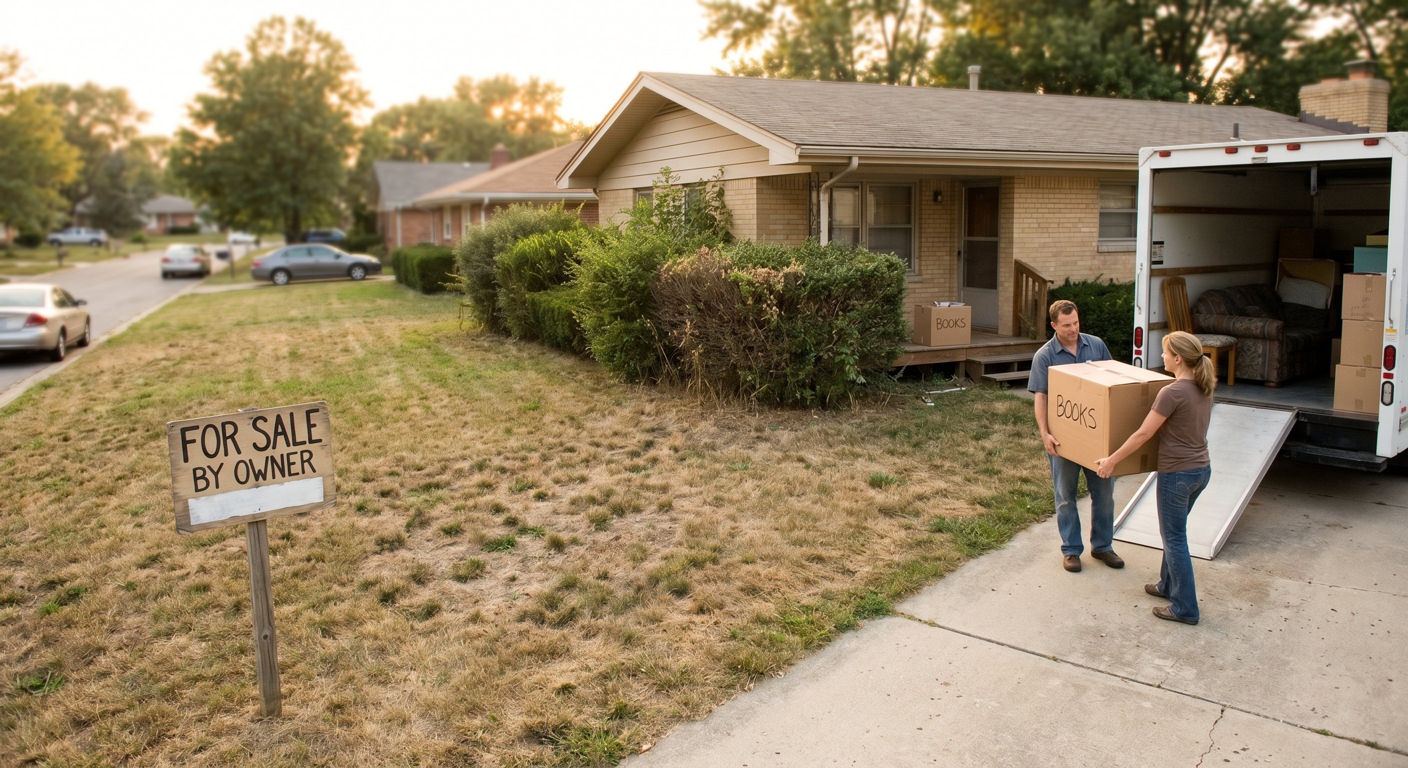Moving truck at a suburban home — representing the moment when functional vacancy becomes visible and an investment opportunity emerges