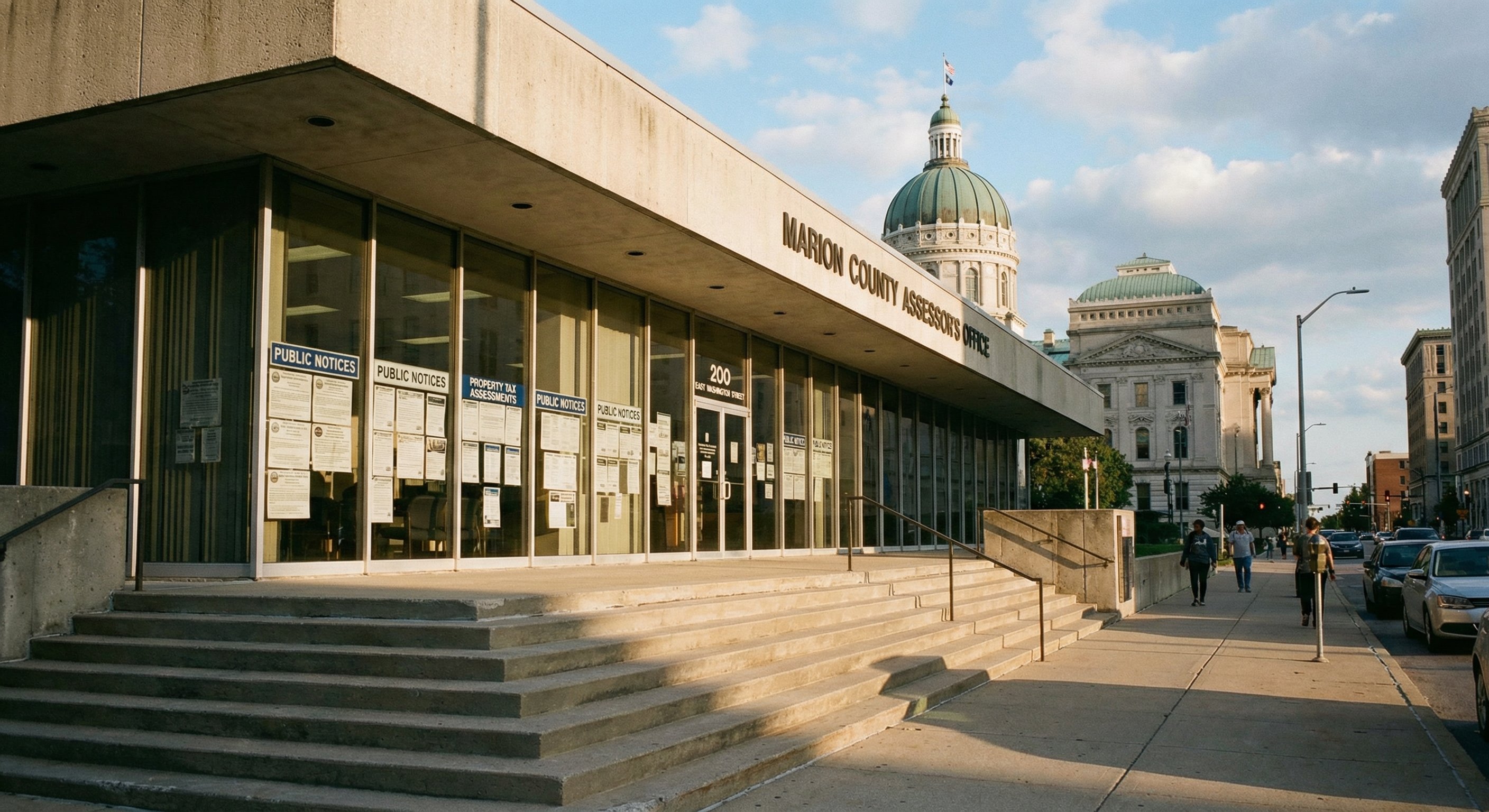 Marion County Assessor's Office in Indianapolis with the Indiana Statehouse visible in the background