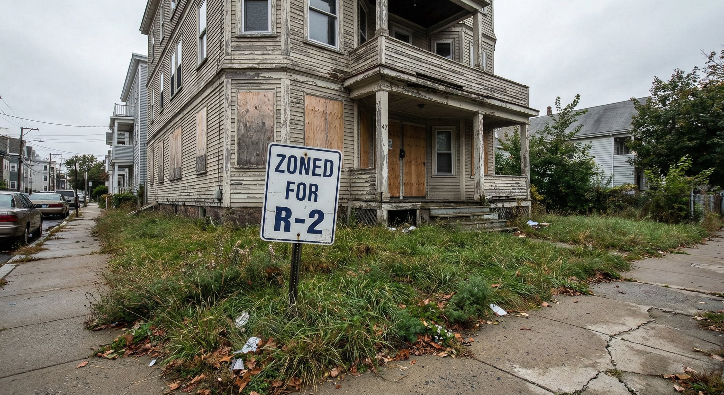 Municipal zoning and code compliance notice on a Massachusetts triple-decker property