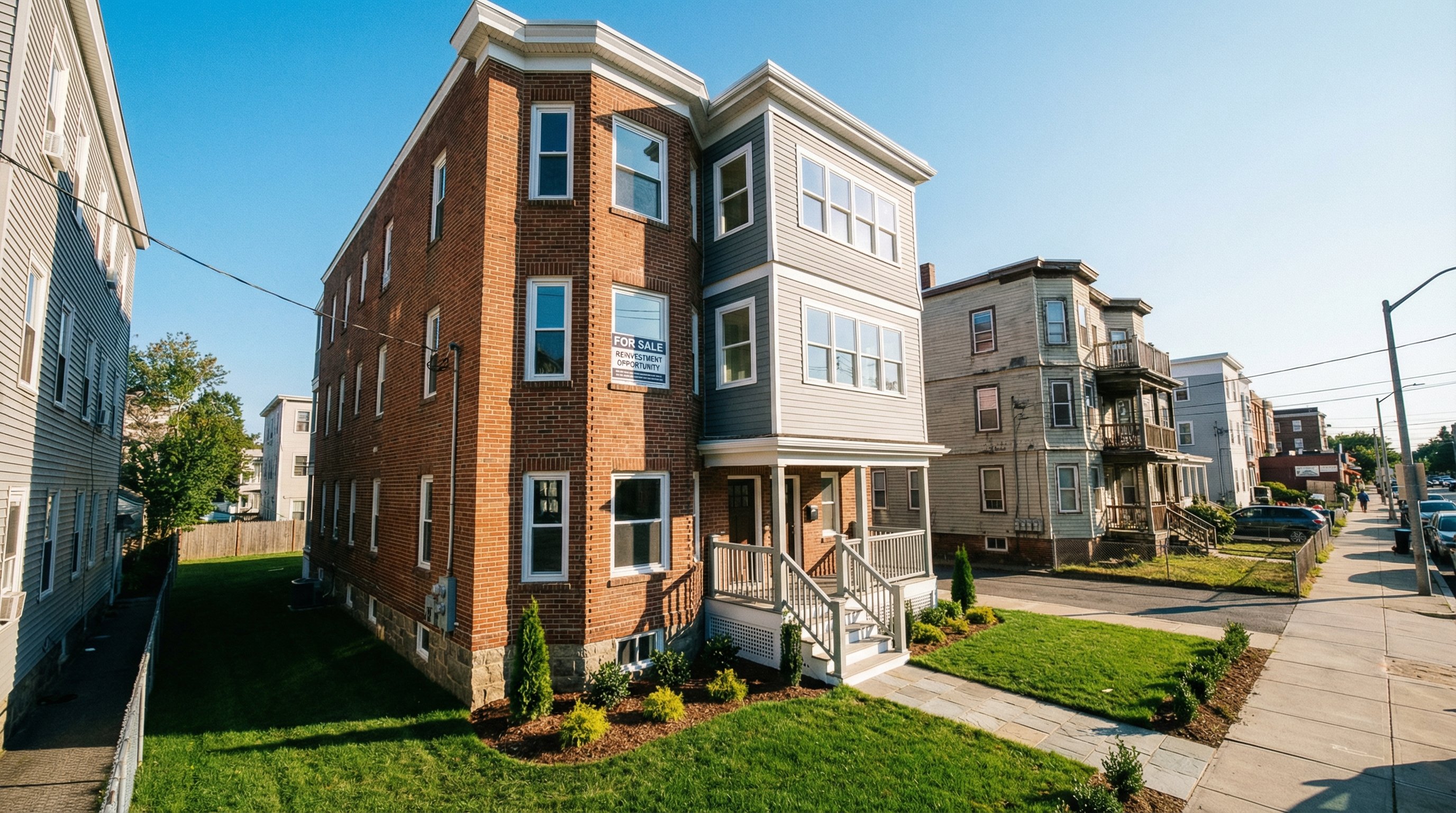 Rehabilitated triple-decker home in a Massachusetts city showing reinvestment potential