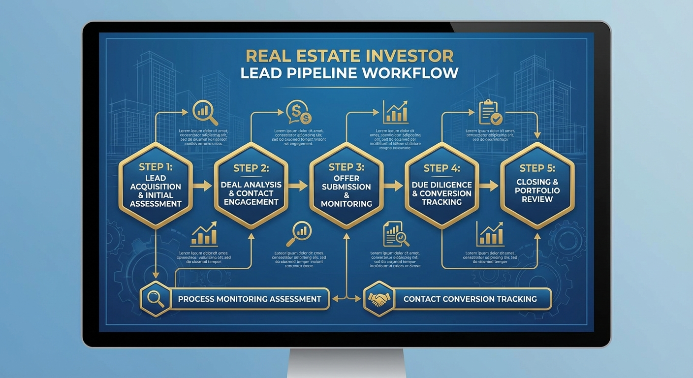 5-step investor workflow for pre-foreclosure leads from monitoring to closed deals